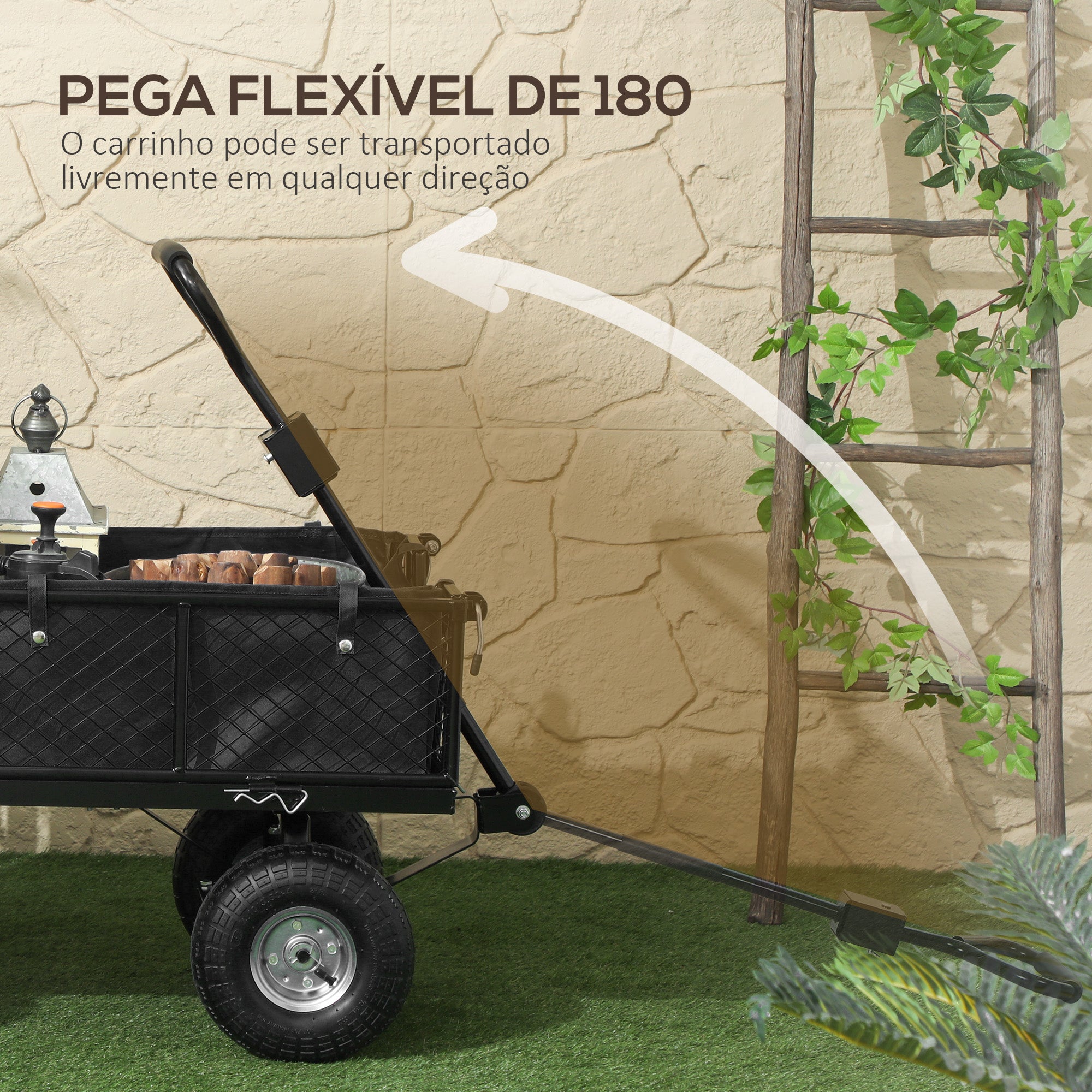 Carrinho de Transporte com Rodas Grandes 105x51x54 cm - Cor Preto