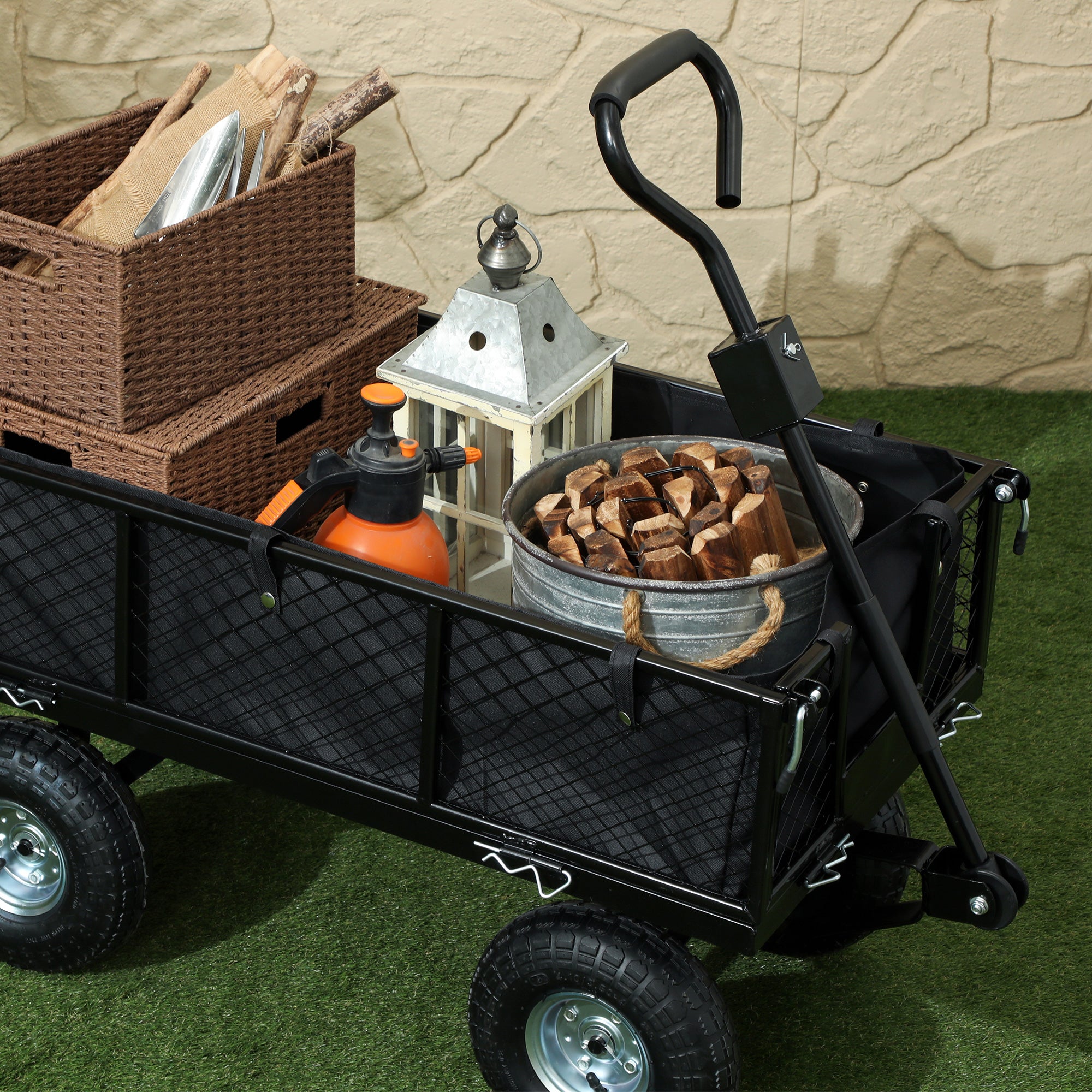 Carrinho de Transporte com Rodas Grandes 105x51x54 cm - Cor Preto