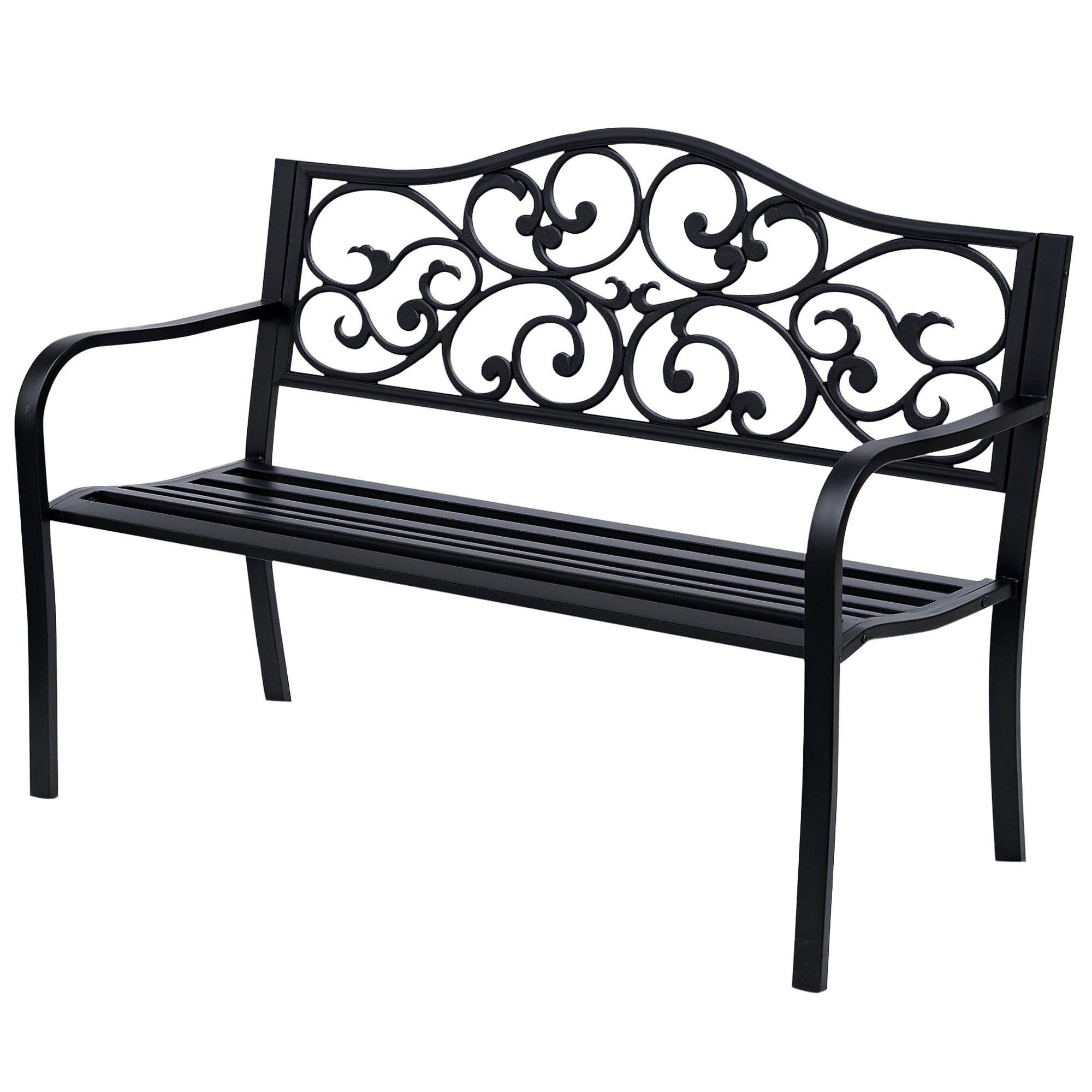 Banco de Jardim em Aço Preto 127x60x89 cm - Suporte para Braços - Carga Máxima 240 kg