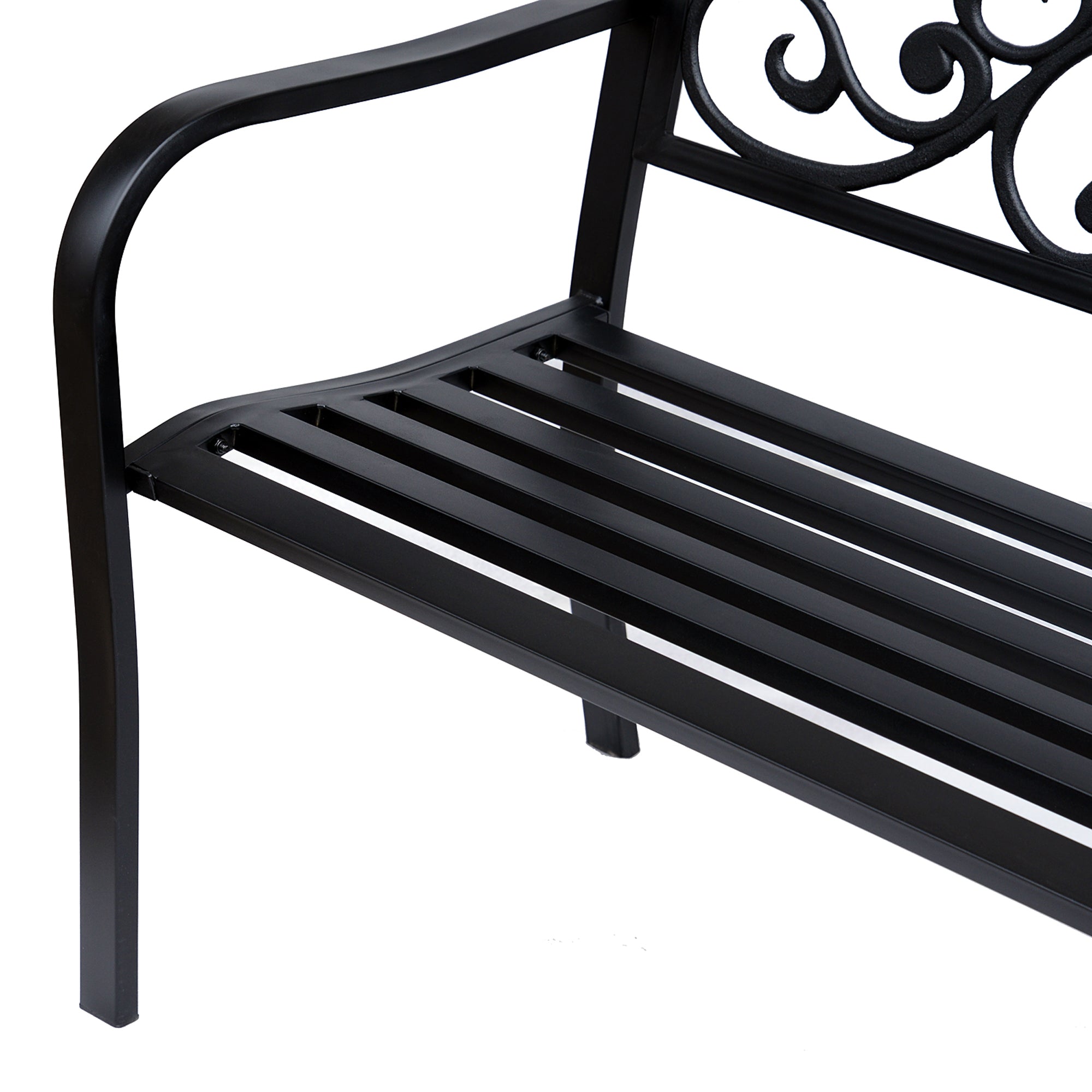 Banco de Jardim em Aço Preto 127x60x89 cm - Suporte para Braços - Carga Máxima 240 kg