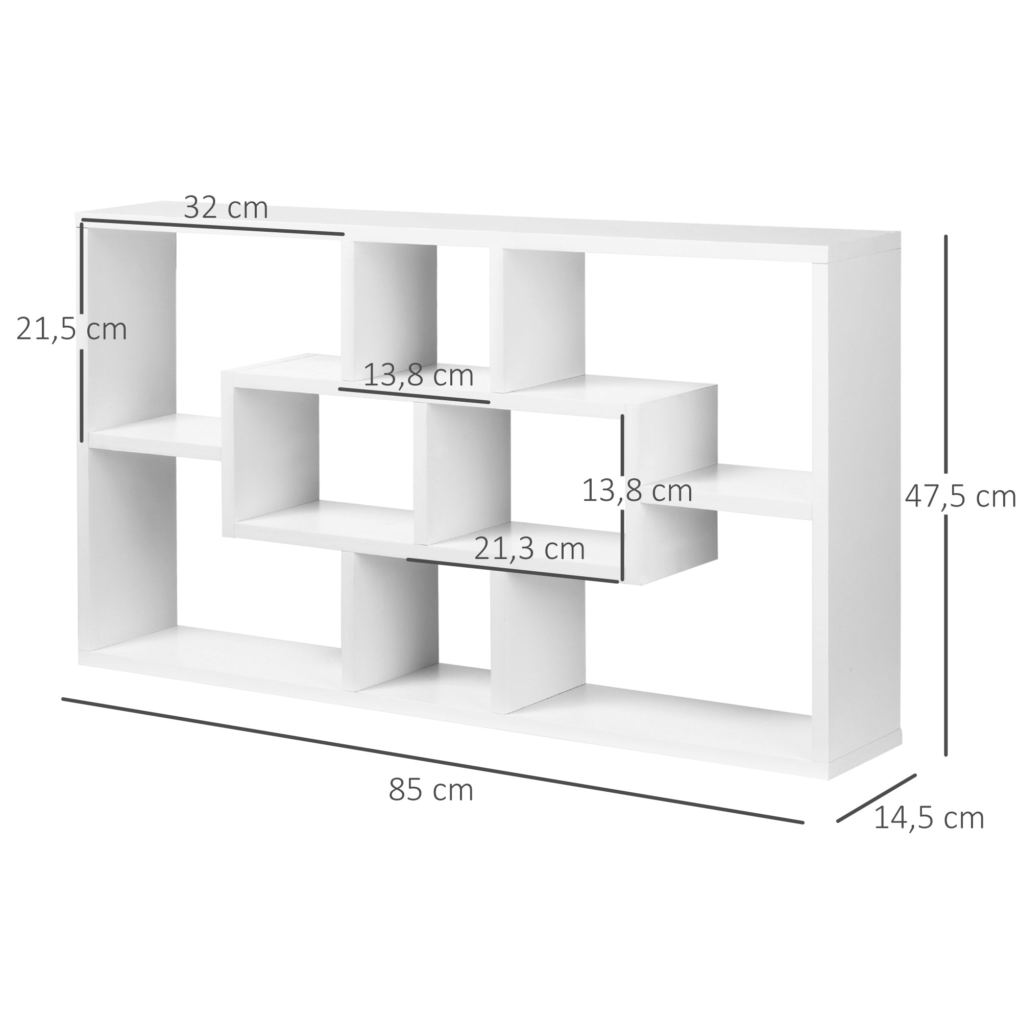 Prateleira Decorativa Branca 85x14,5x47,5 cm - Conjunto de 8 Cubos Modernos