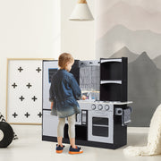 Cozinha de Brinquedo Infantil de Madeira 105x31,5x95 cm - Cinza e Preto