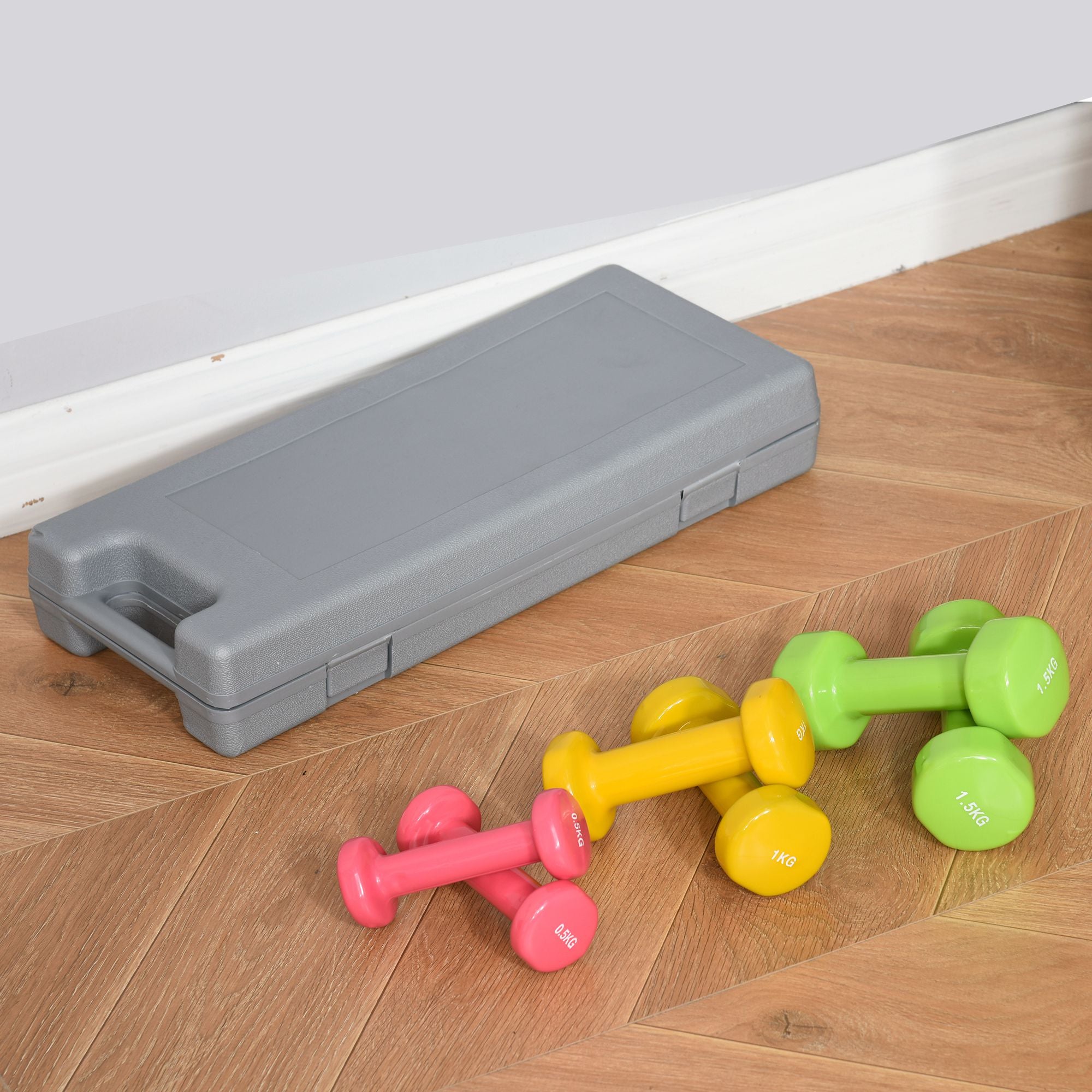 Conjunto de Halteres Hexagonais – 1,5kg, 1kg e 0,5kg – Multicor – Aço com revestimento de PU