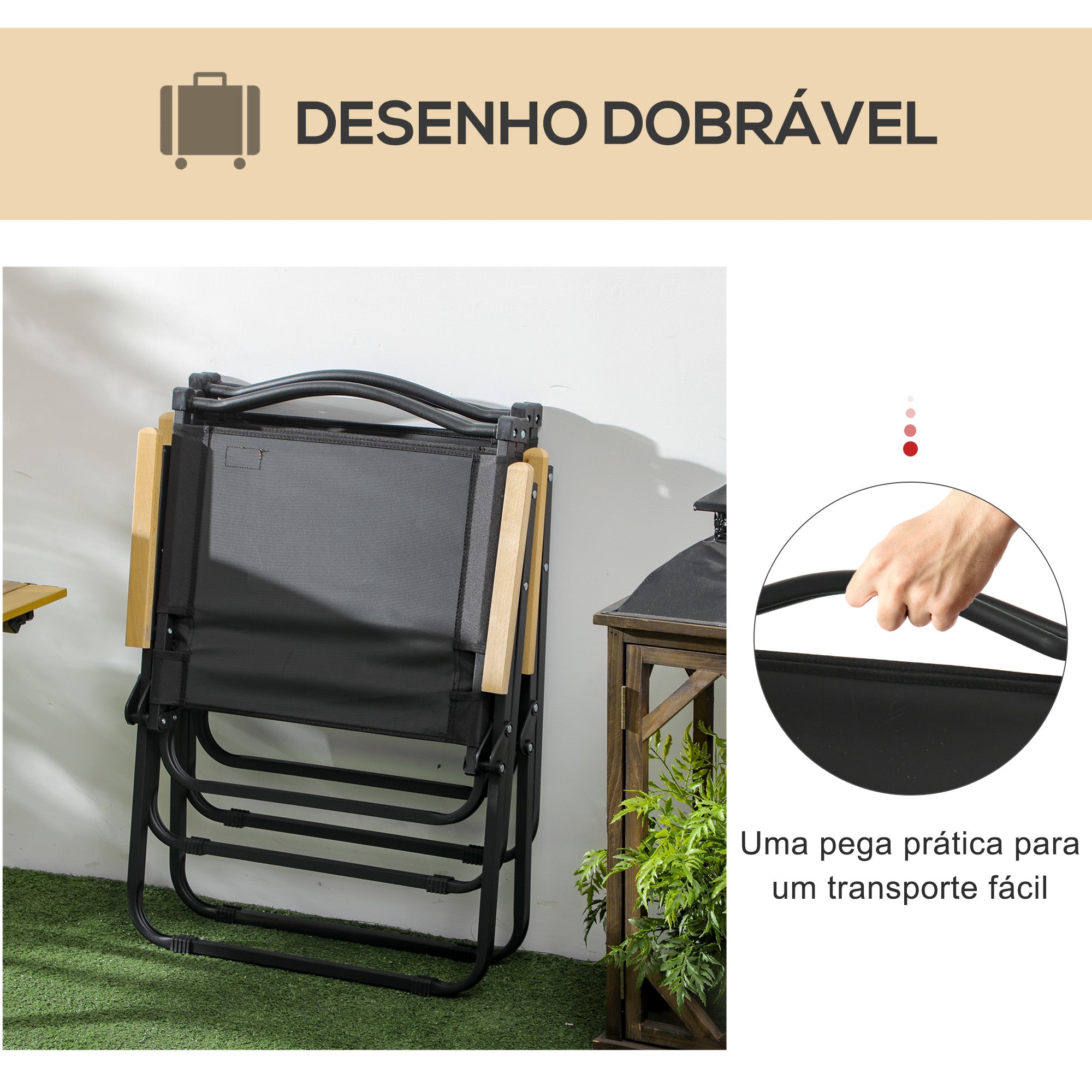 Cadeiras Dobráveis de Campismo Preto 54x59x78 cm - Conjunto de 2