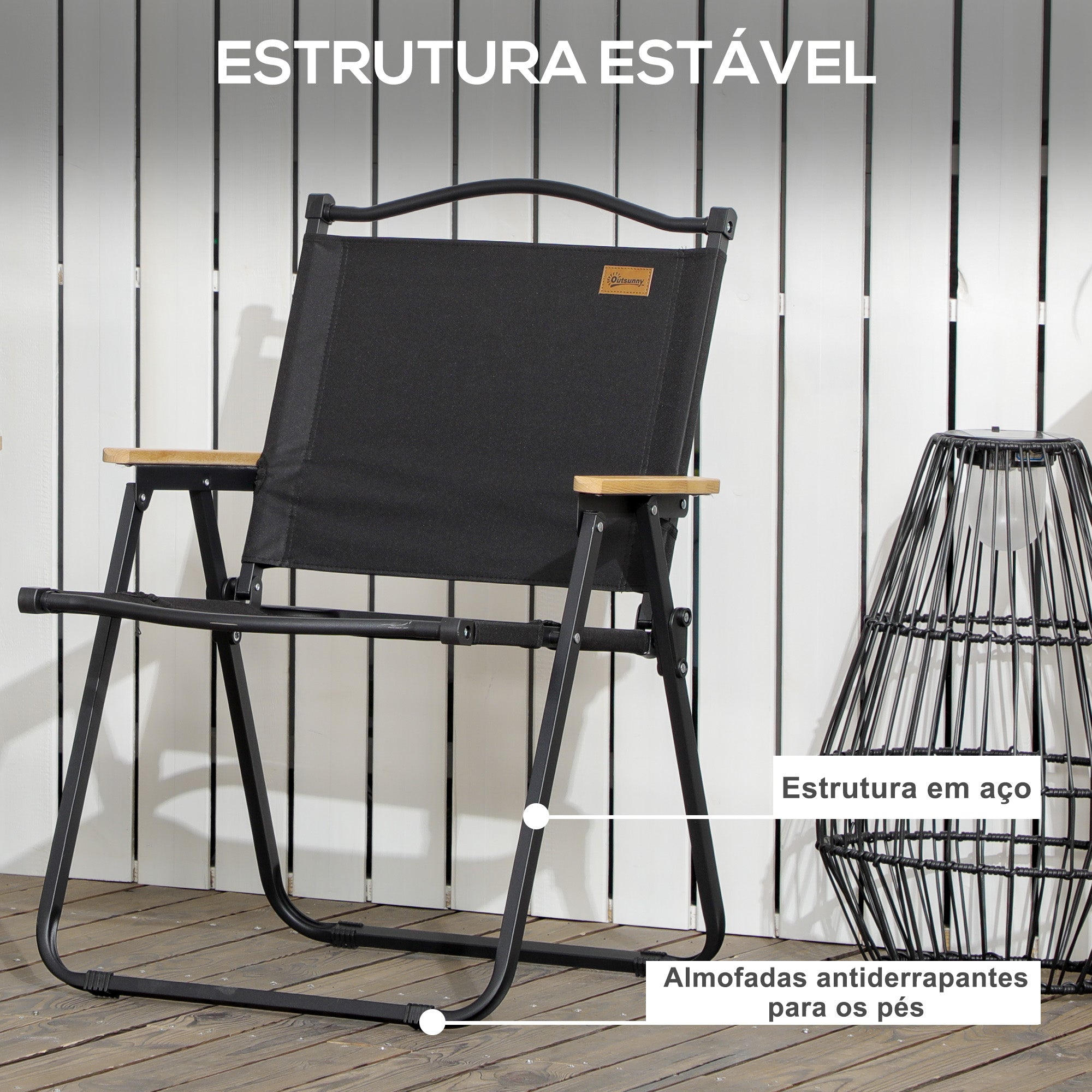 Cadeiras Dobráveis de Campismo Preto 54x59x78 cm - Conjunto de 2