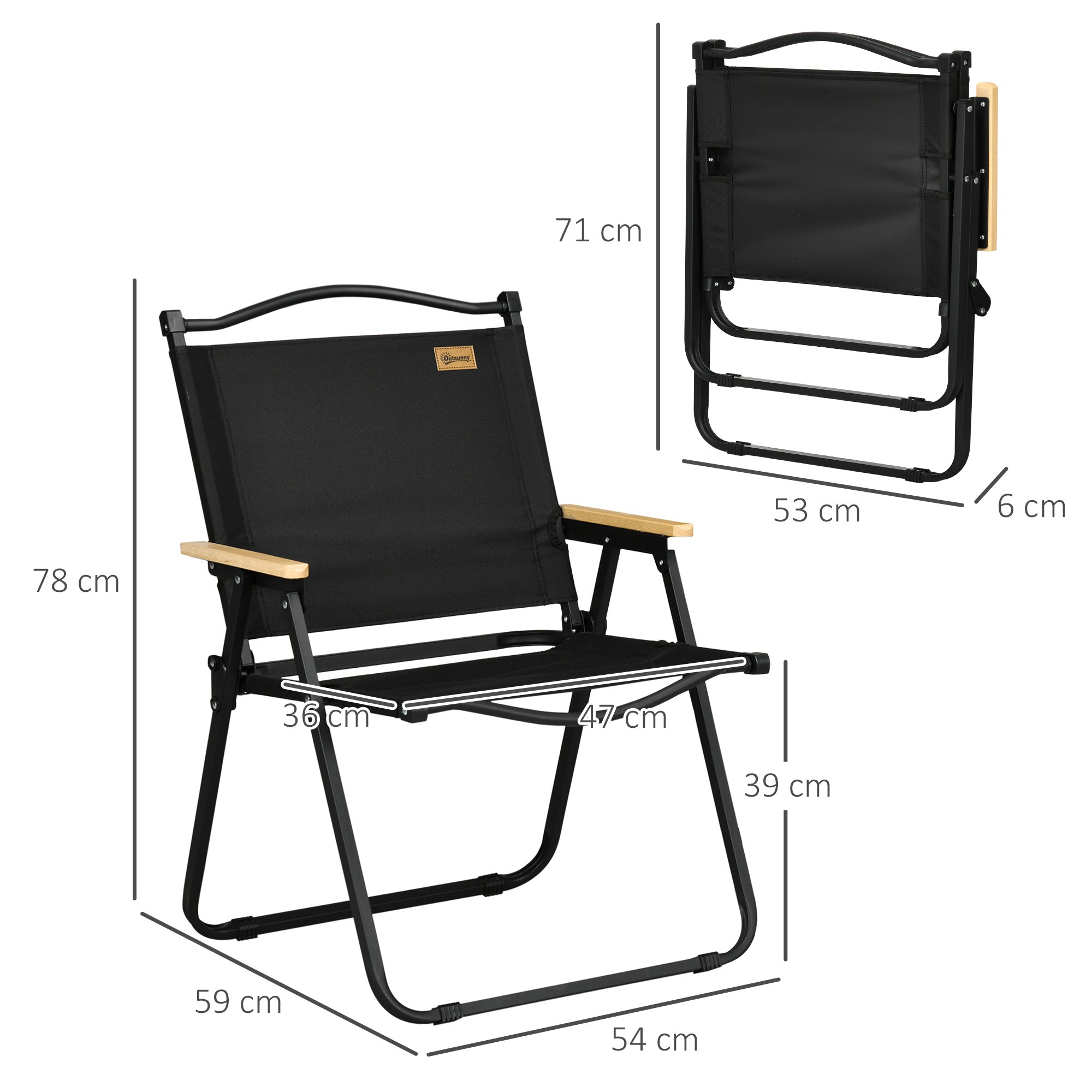 Cadeiras Dobráveis de Campismo Preto 54x59x78 cm - Conjunto de 2