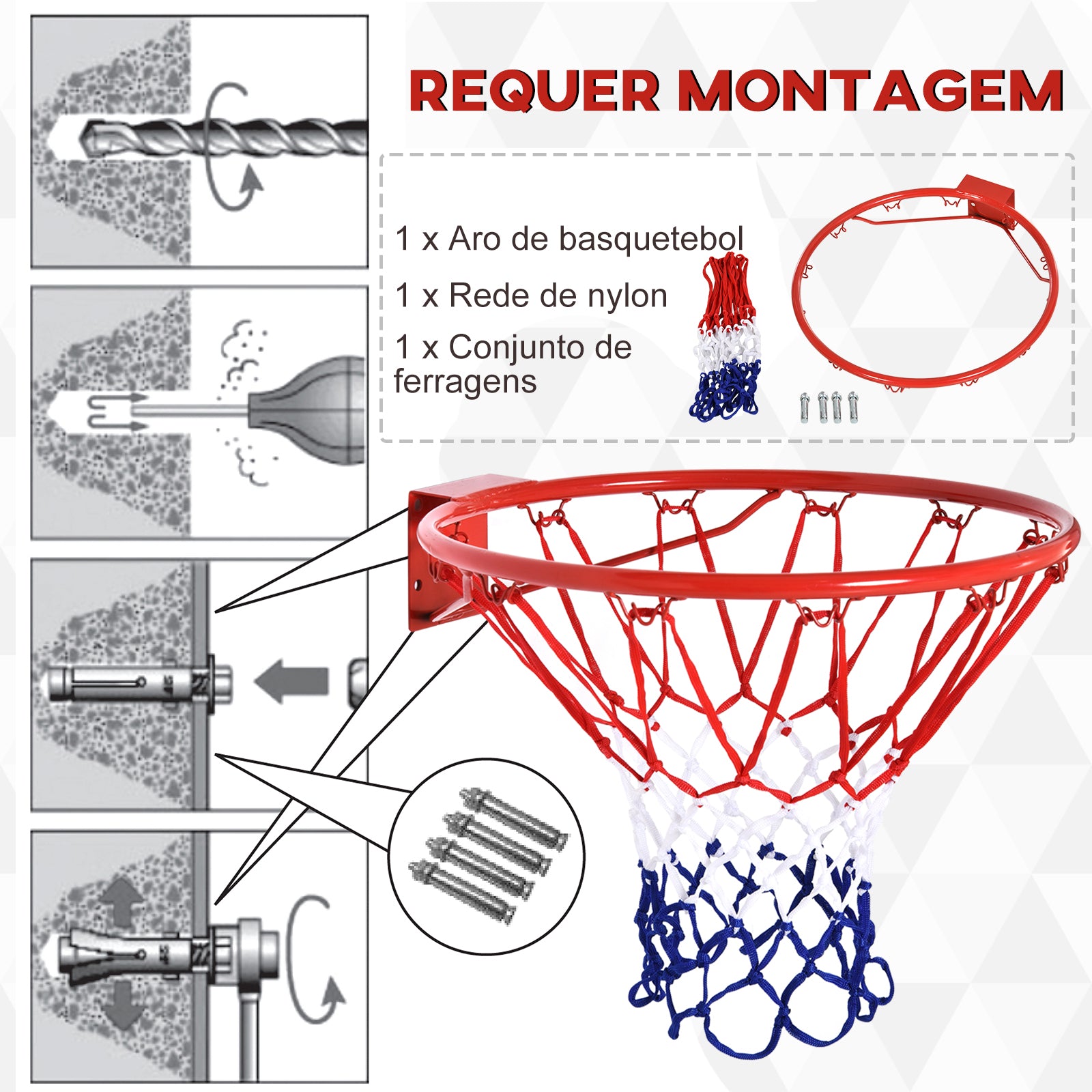 Cesta de Basquetebol – Ø46x46 cm – Vermelha – Metal