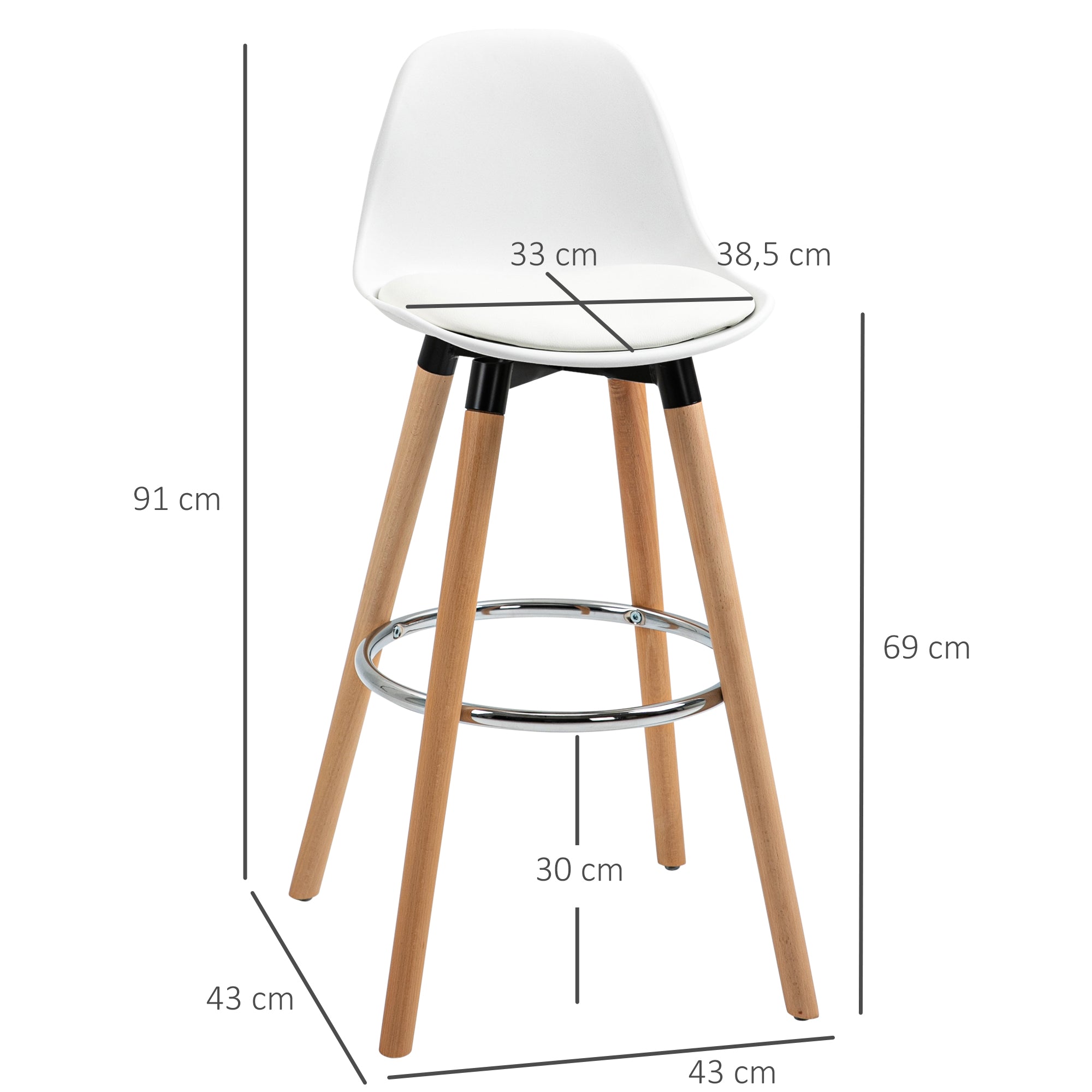Bancos de Bar Estofados em PU – 38,5x42,5x91cm – Branco
