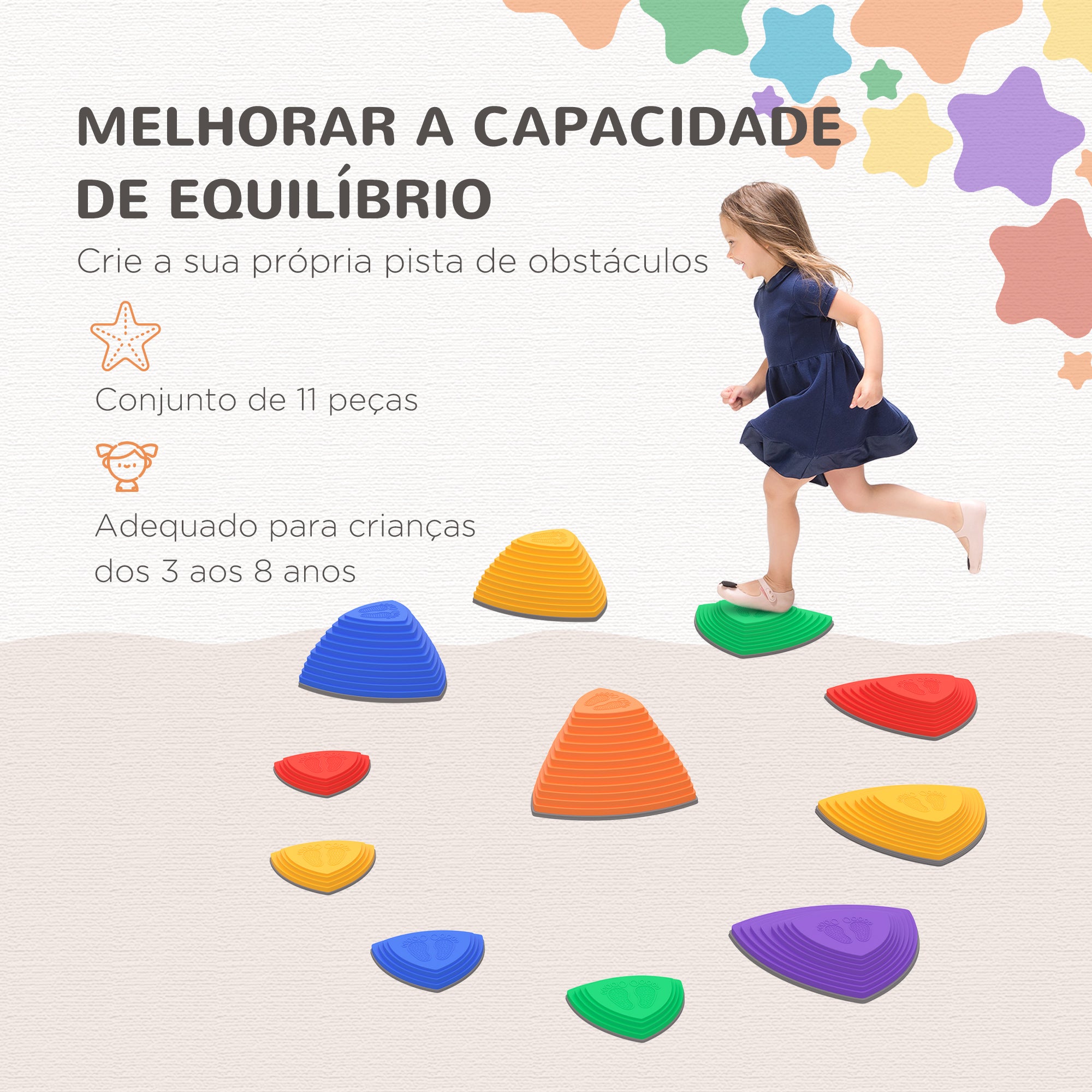 Jogo de Equilíbrio para Crianças Multicor 40,5x40,5x20 cm - Desenvolva a Coordenação dos Mais Pequenos