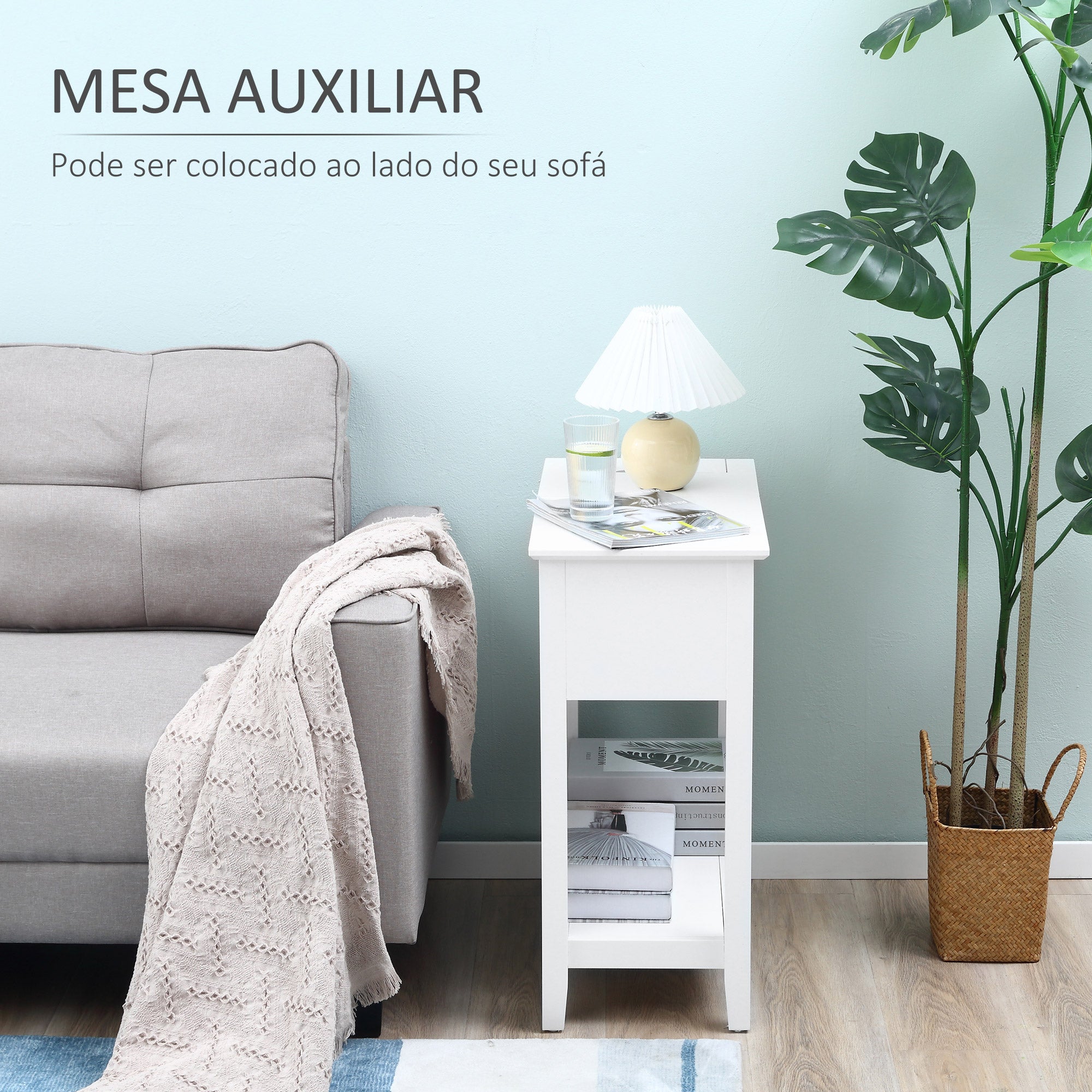 Mesa Auxiliar – 60,5x32,5x70cm – Branca – MDF