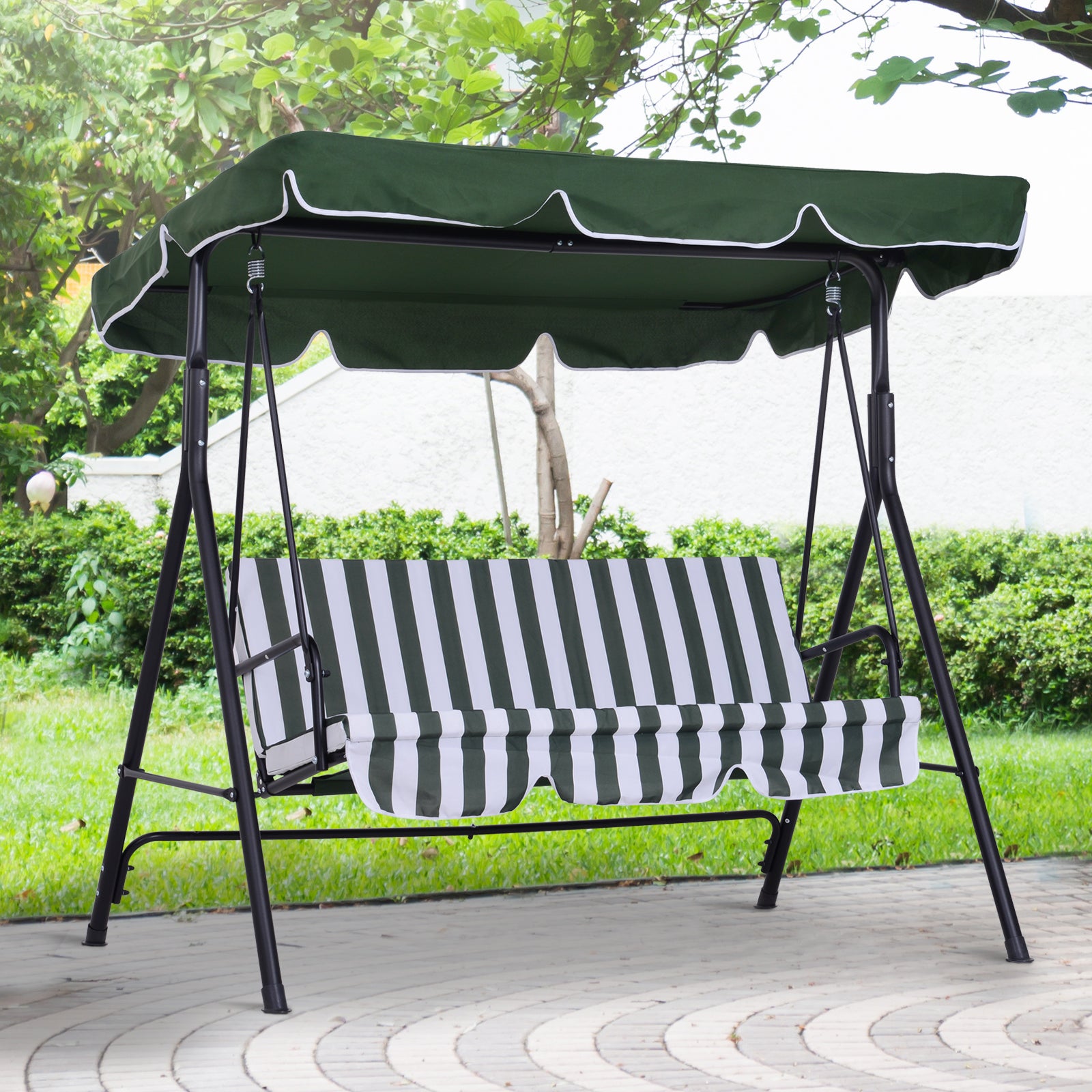 Baloiço de Jardim 3 Lugares Verde e Branco 172x110x153 cm