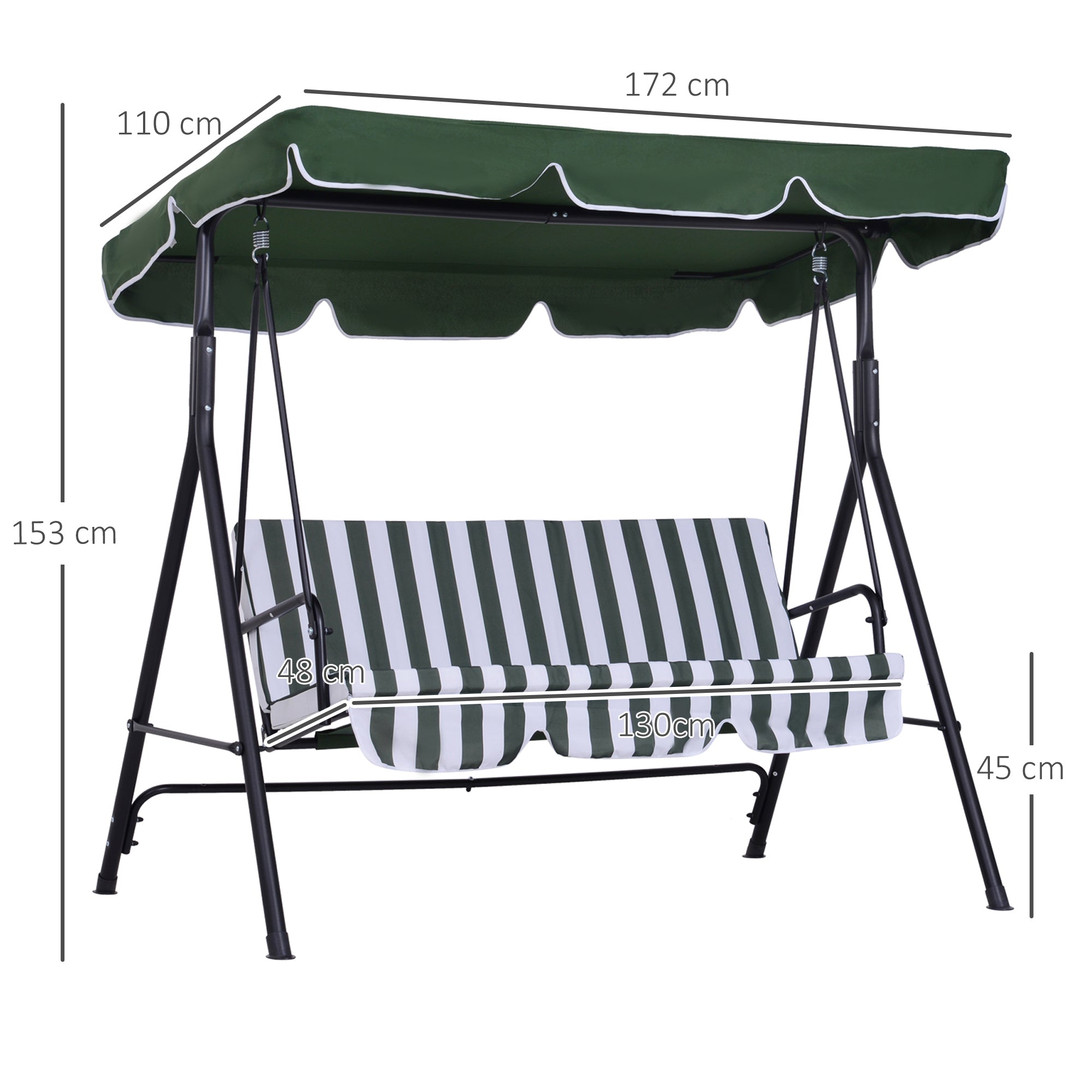 Baloiço de Jardim 3 Lugares Verde e Branco 172x110x153 cm