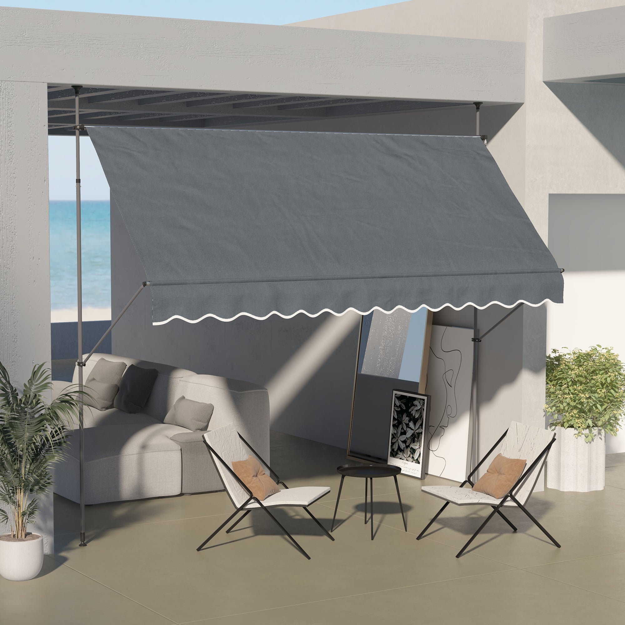 Toldo Retrátil Manual Cinza Escuro 350x120x210-300 cm