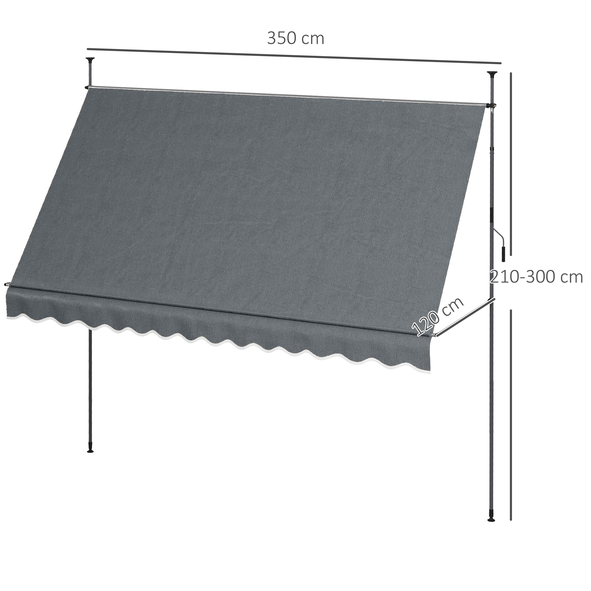 Toldo Retrátil Manual Cinza Escuro 350x120x210-300 cm