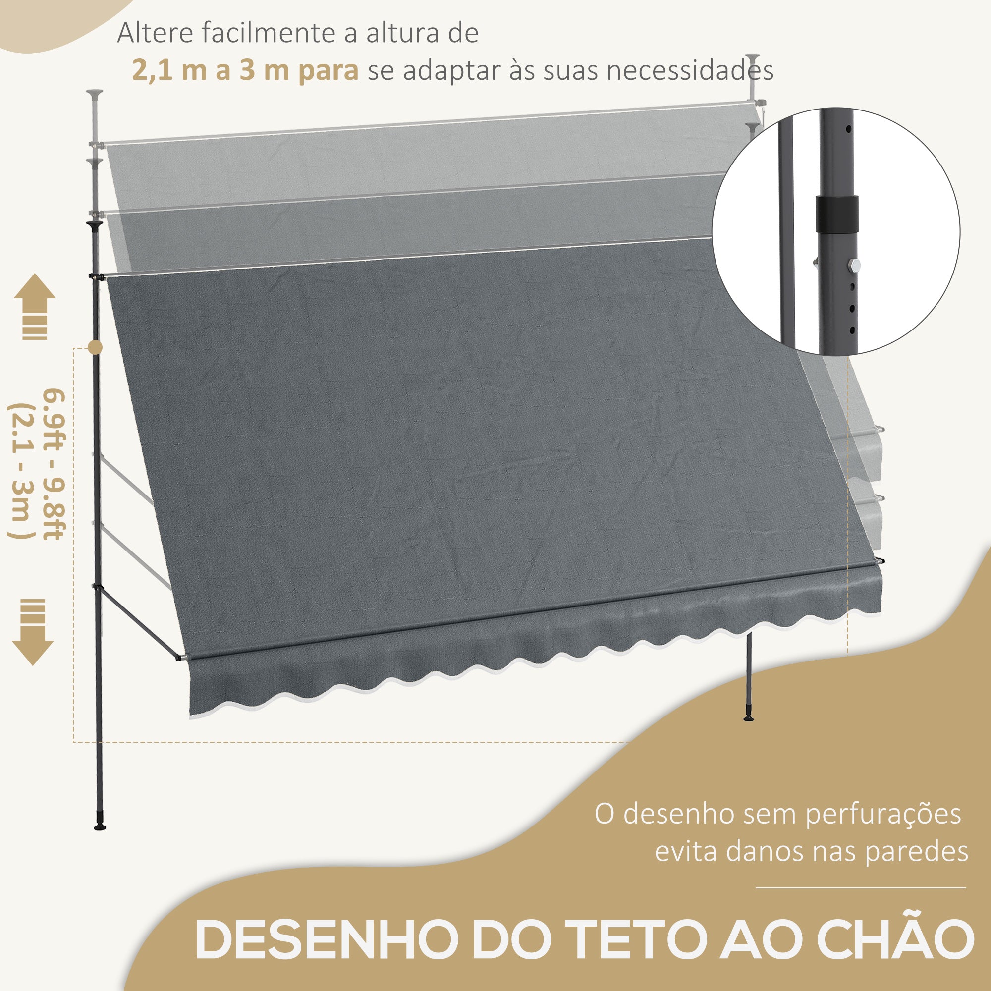 Toldo Retrátil Manual Cinza Escuro 350x120x210-300 cm