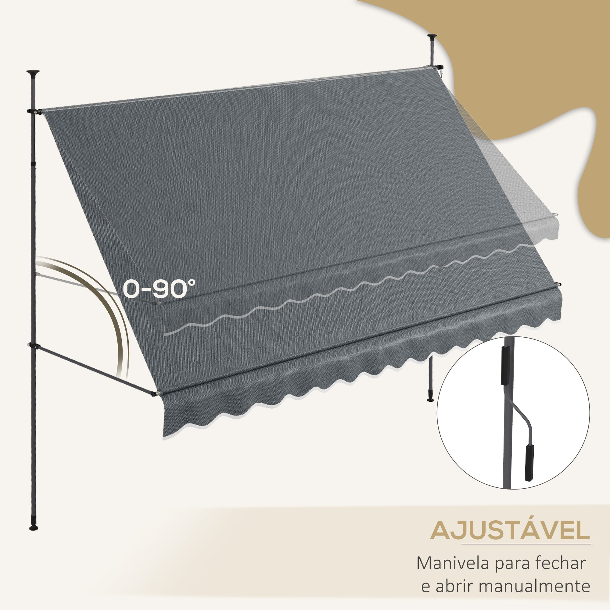 Toldo Retrátil Manual Cinza Escuro 350x120x210-300 cm