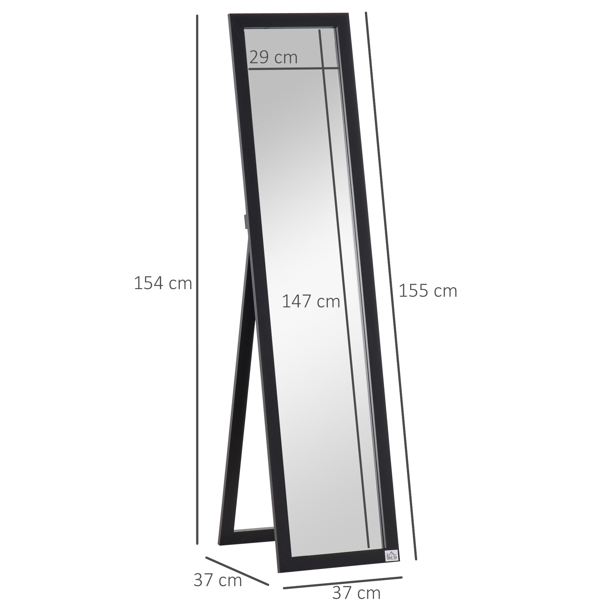 Espelho de Pé de Corpo Inteiro Retangular – 37x37x154cm – Cor Preto – MDF e cristal