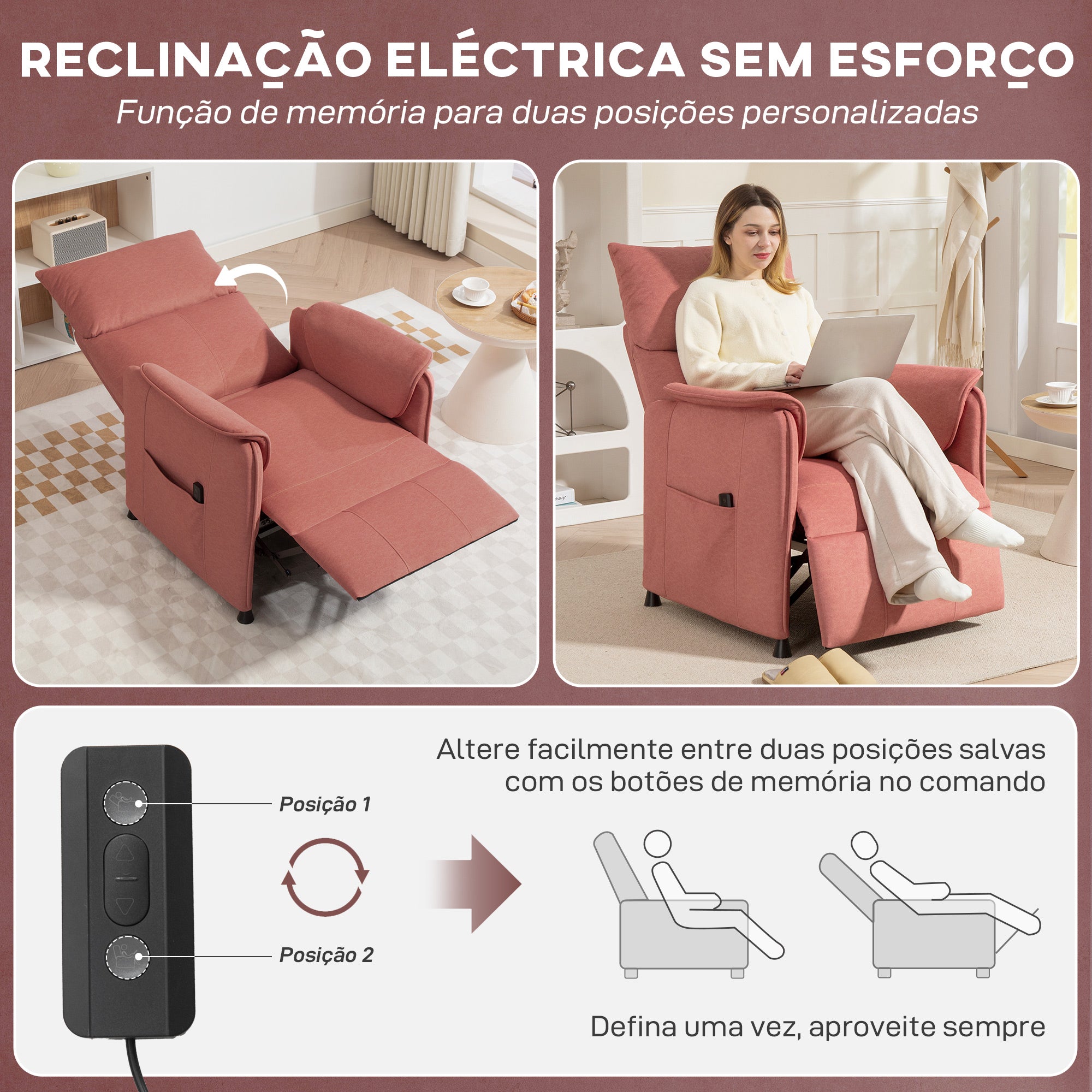 Poltrona Relax Reclinável Elétrica 80x83x104 cm - Laranja