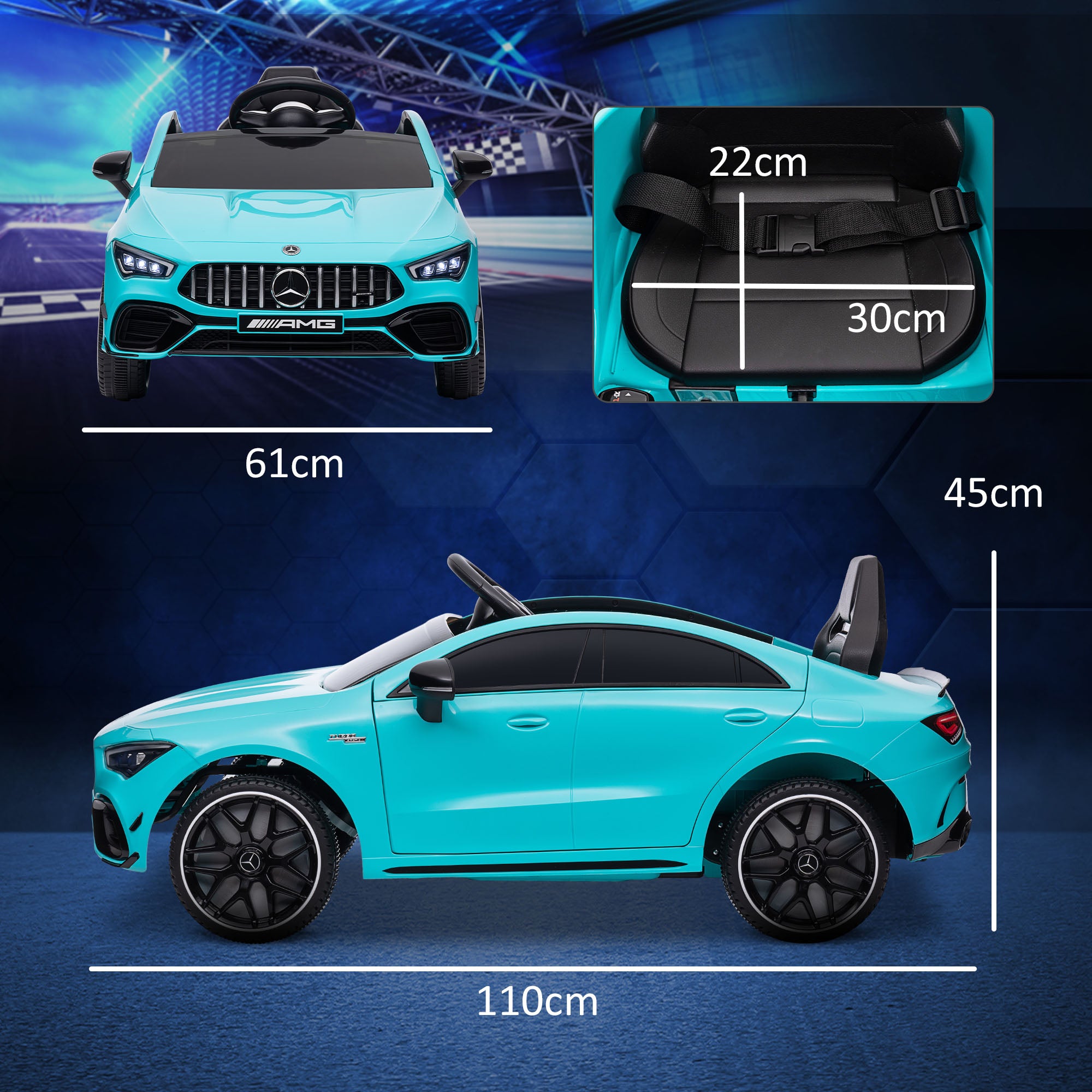 Carro Elétrico Infantil Azul Turquesa 110x61x45 cm Mercedes·AMG CLA 45