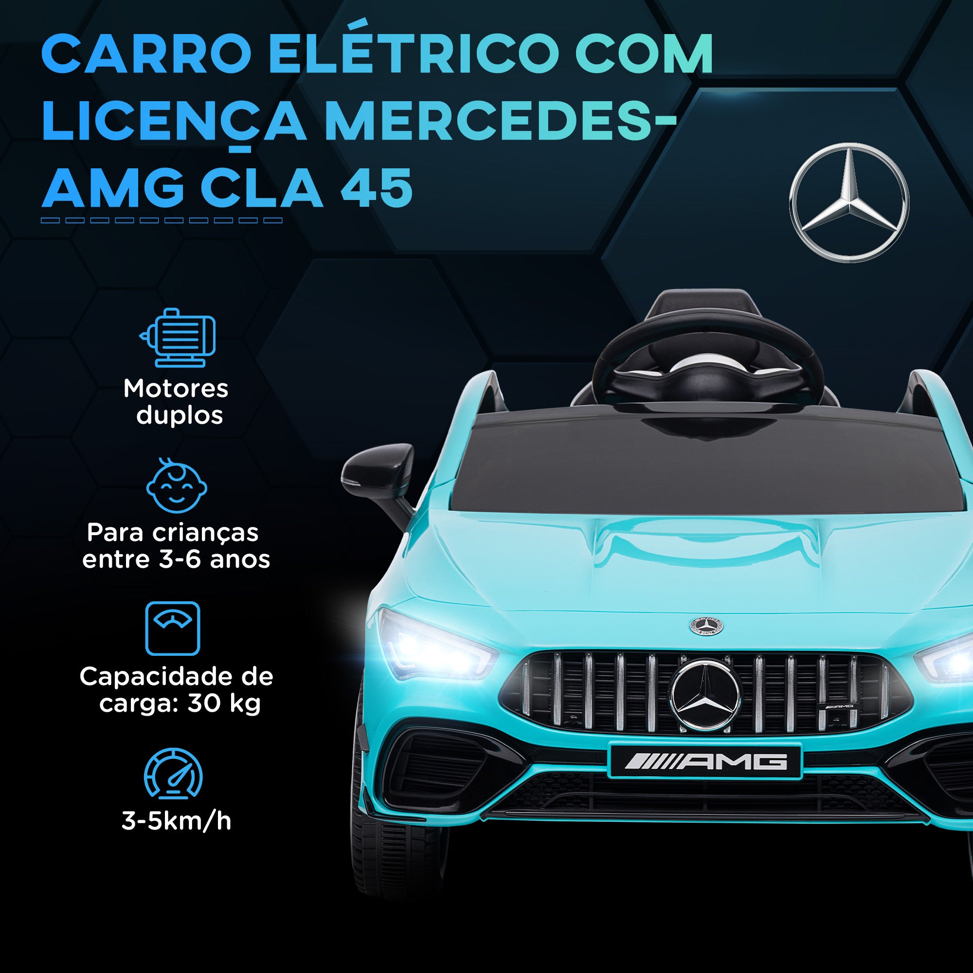 Carro Elétrico Infantil Azul Turquesa 110x61x45 cm Mercedes·AMG CLA 45