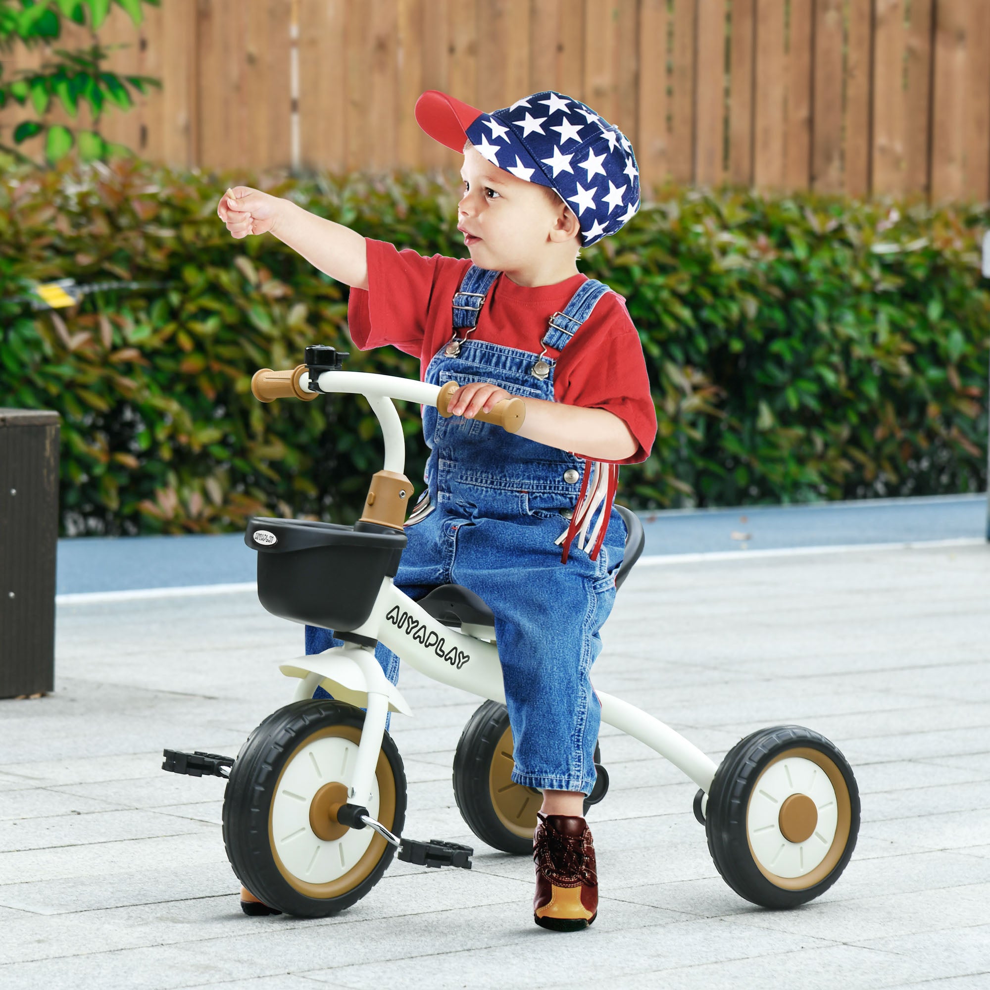 Triciclo Infantil Bege e Marrom 70,5x53x58 cm - Assento Ajustável e Cesta