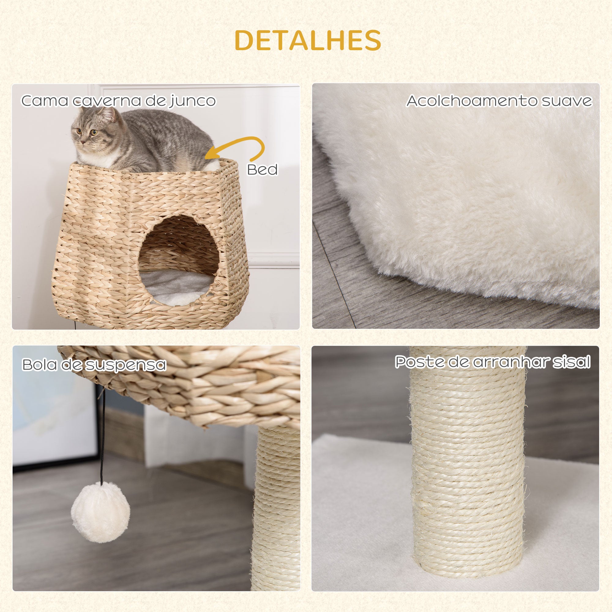 Arranhador para Gatos - 45x45x66 cm - Creme e Natural