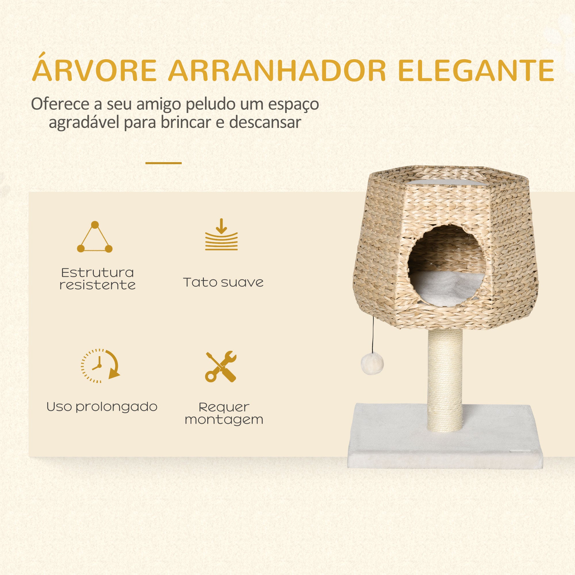 Arranhador para Gatos - 45x45x66 cm - Creme e Natural