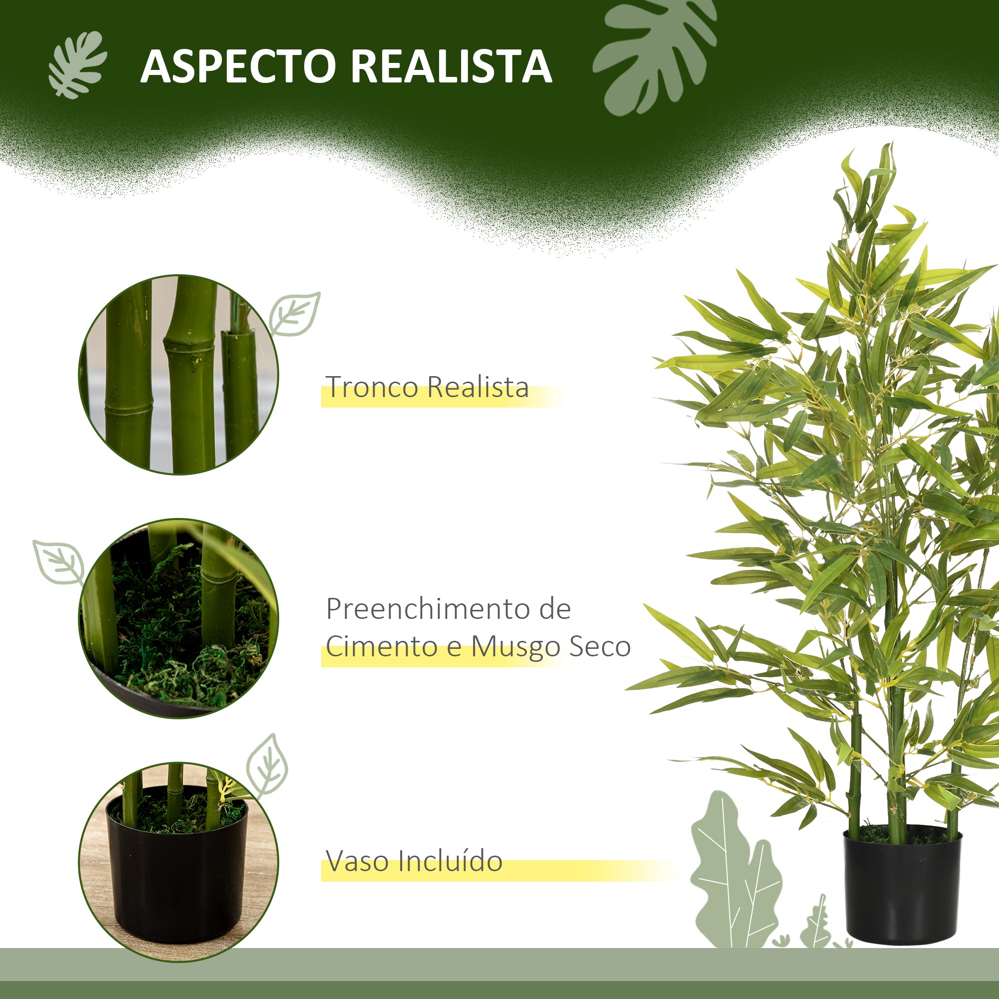 Planta Artificial de Bambu com Vaso – Ø15x90 cm – Verde – Plástico PEVA