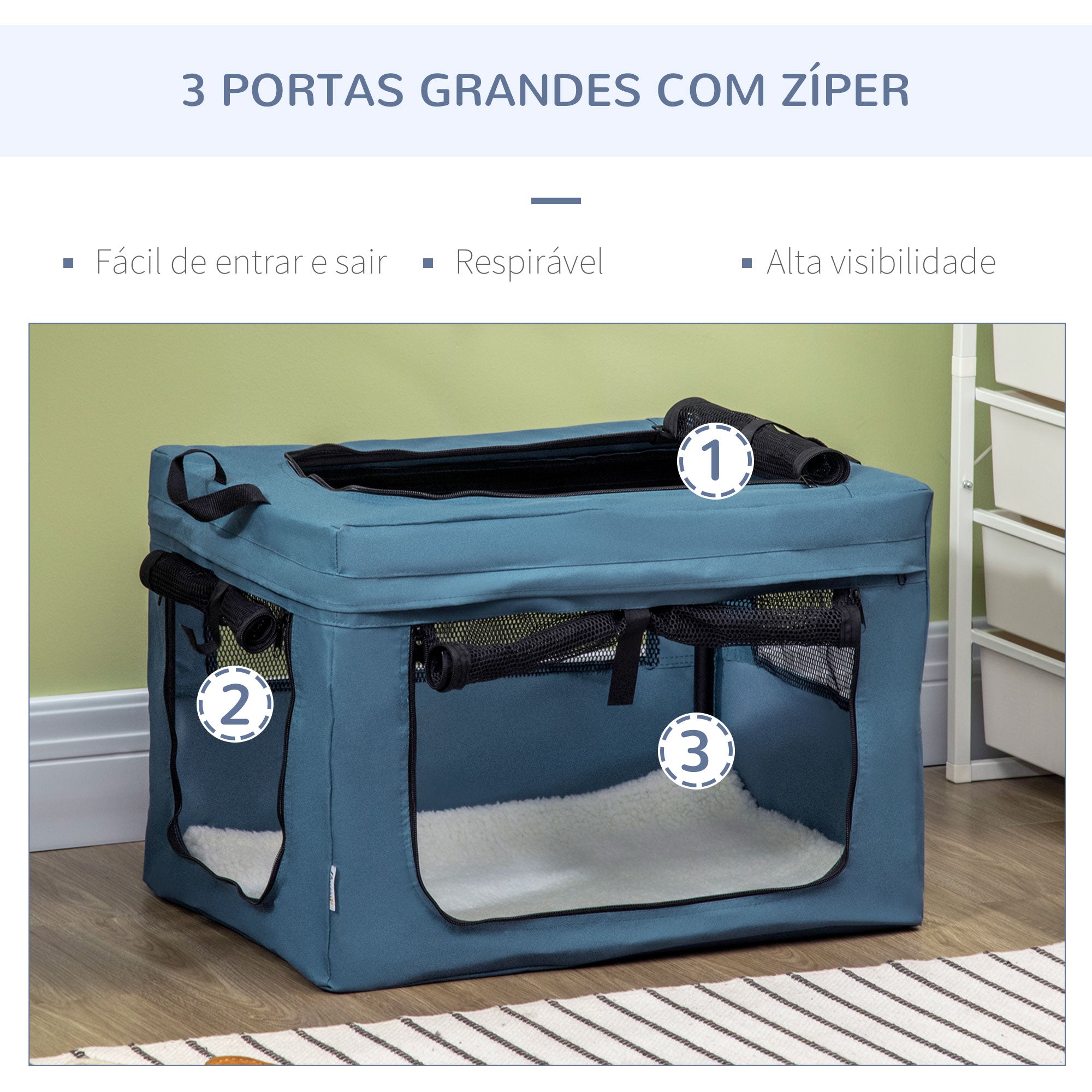 Transportadora para Cães e Gatos Azul 60x42x42 cm