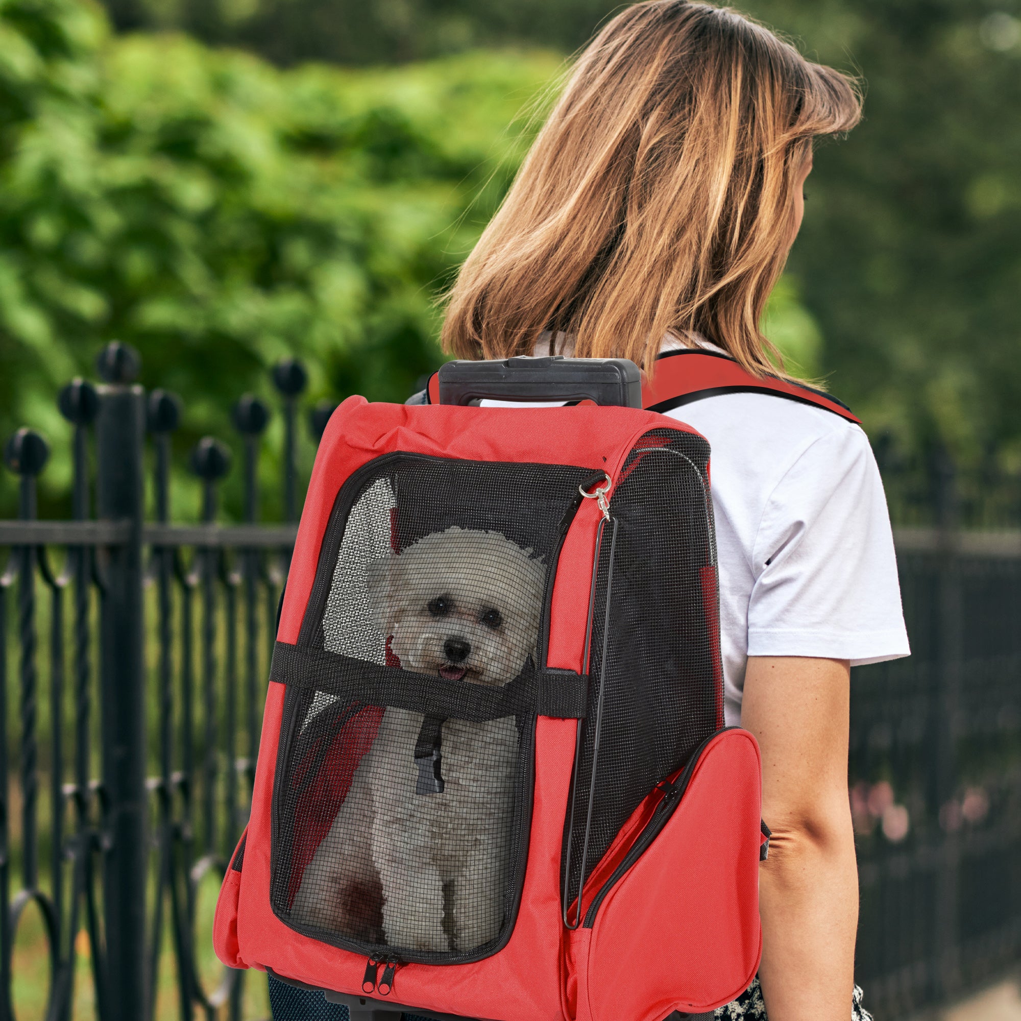 Transportadora 2 em 1 para Animais de Estimação - 42x25x55cm - Vermelho