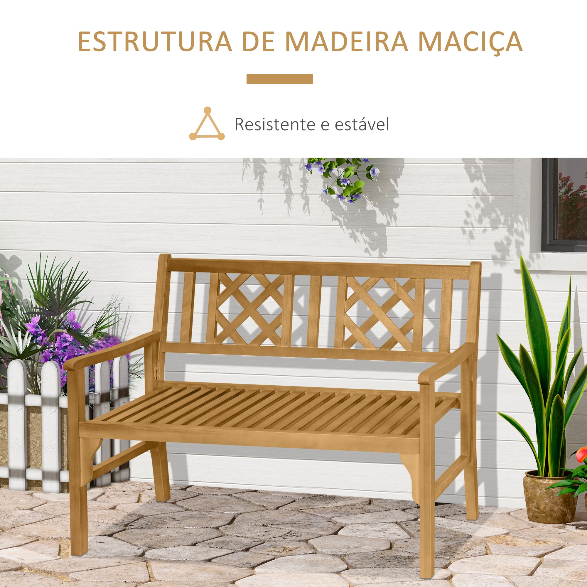 Banco de Jardim 2 Lugares 120,5x55,5x90,2cm Cor Madeira Natural