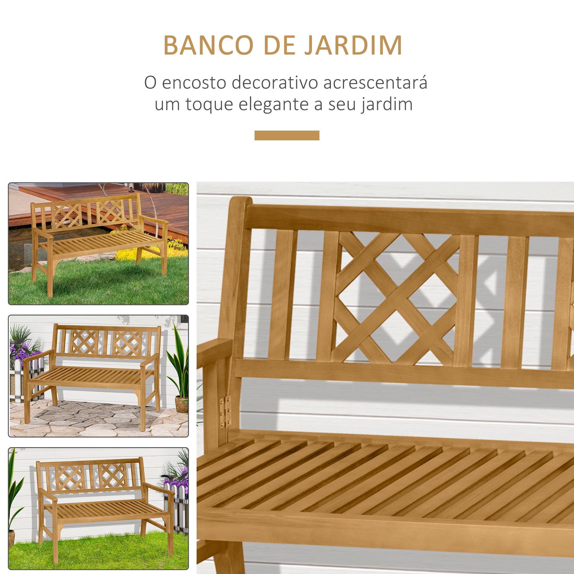 Banco de Jardim 2 Lugares 120,5x55,5x90,2cm Cor Madeira Natural