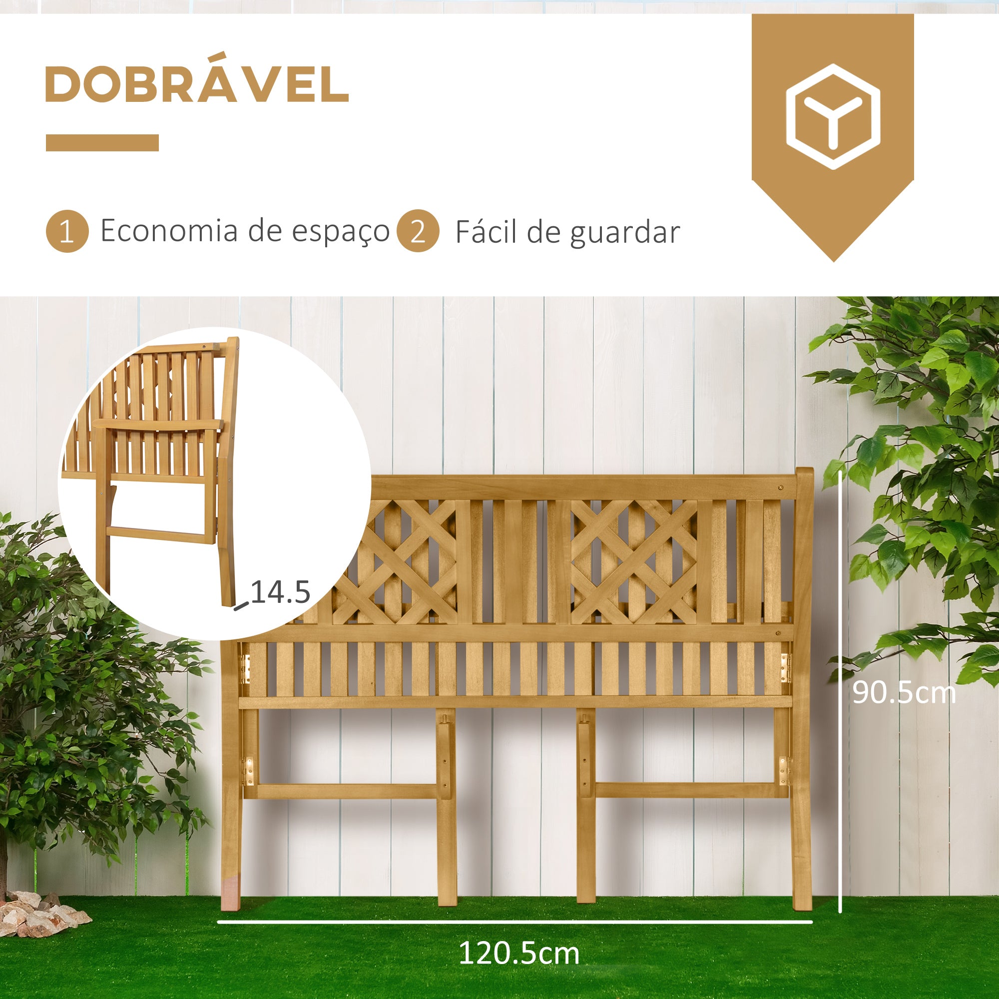 Banco de Jardim 2 Lugares 120,5x55,5x90,2cm Cor Madeira Natural