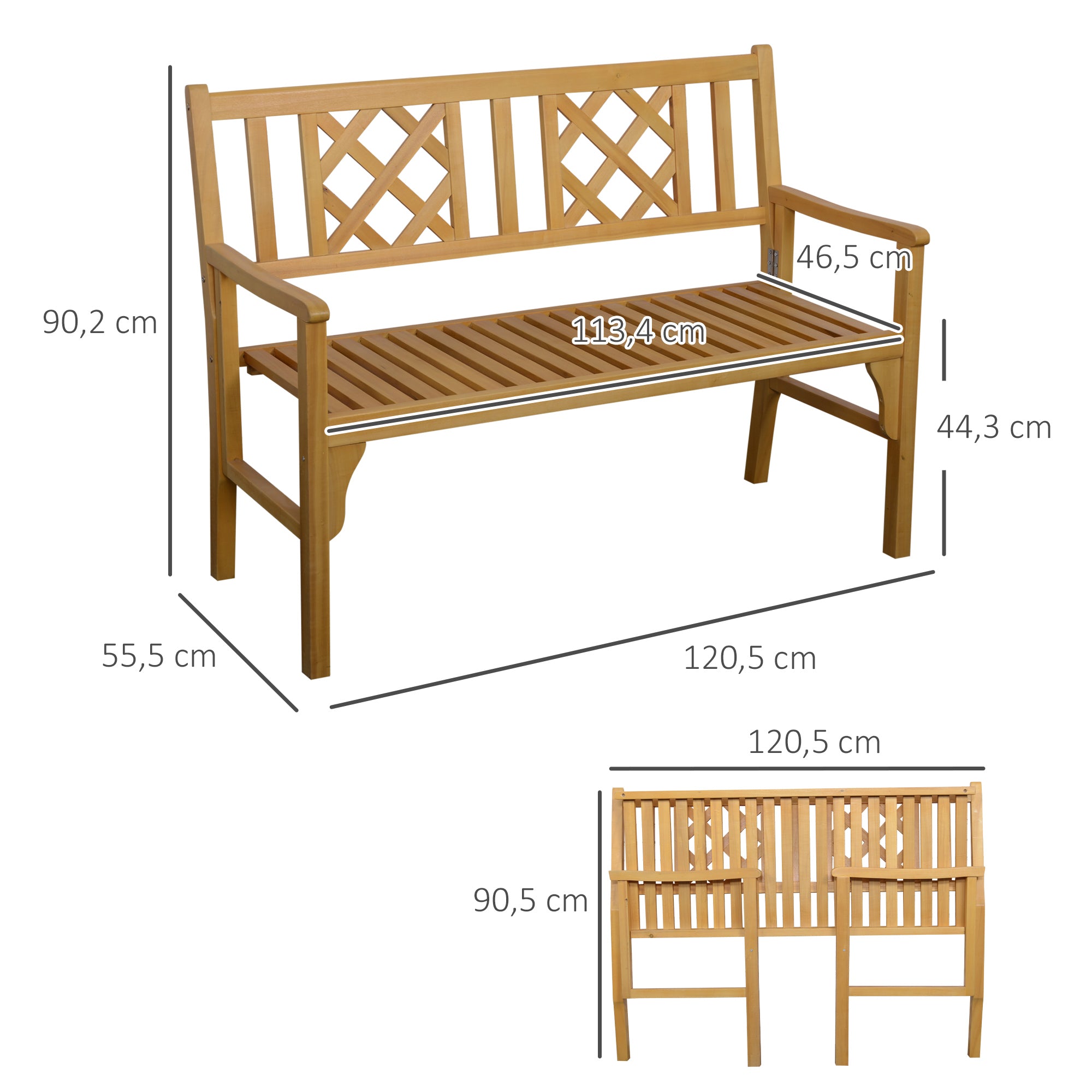 Banco de Jardim 2 Lugares 120,5x55,5x90,2cm Cor Madeira Natural