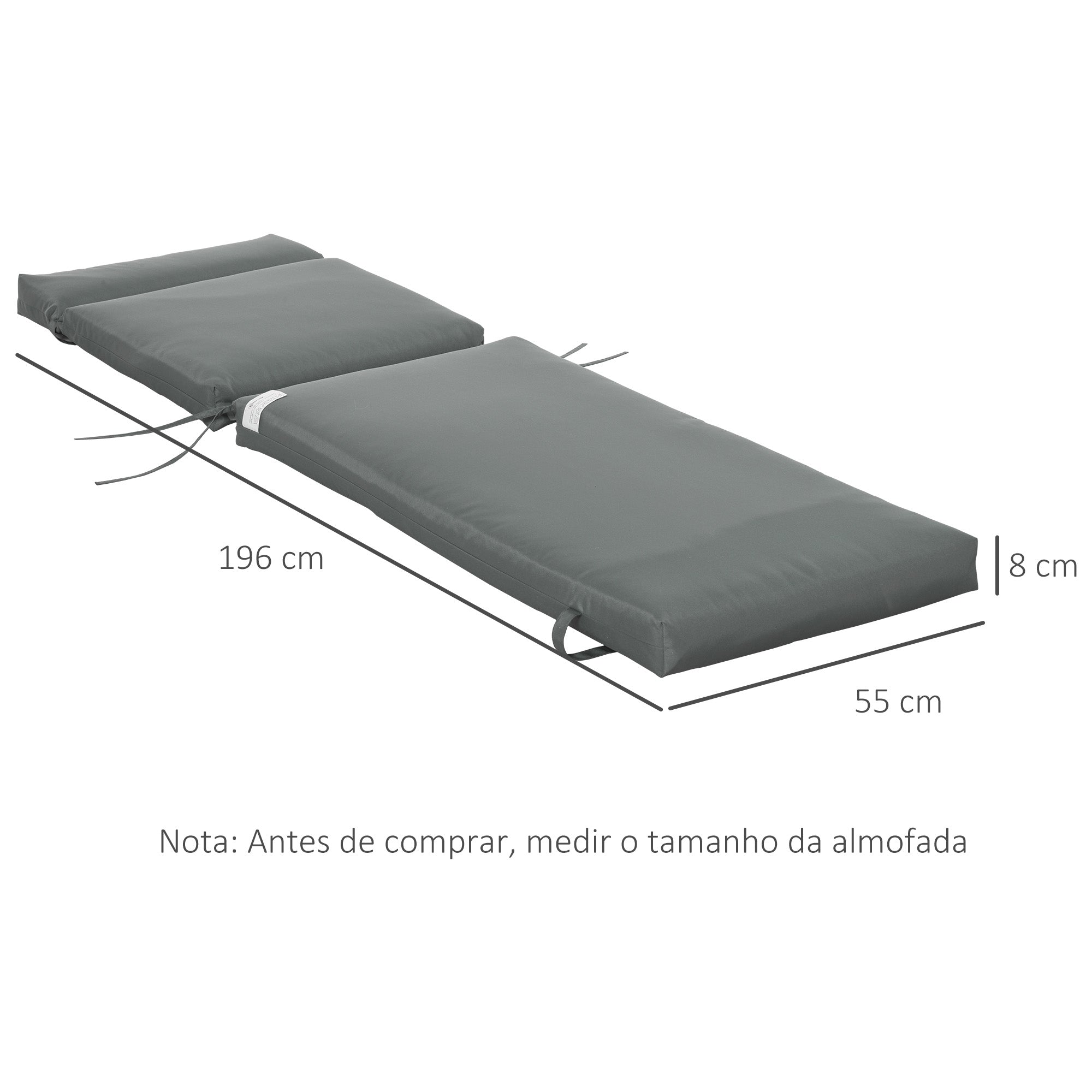 Almofadas Acolchoadas para Espreguiçadeira 196x55x8 cm - Cinzento