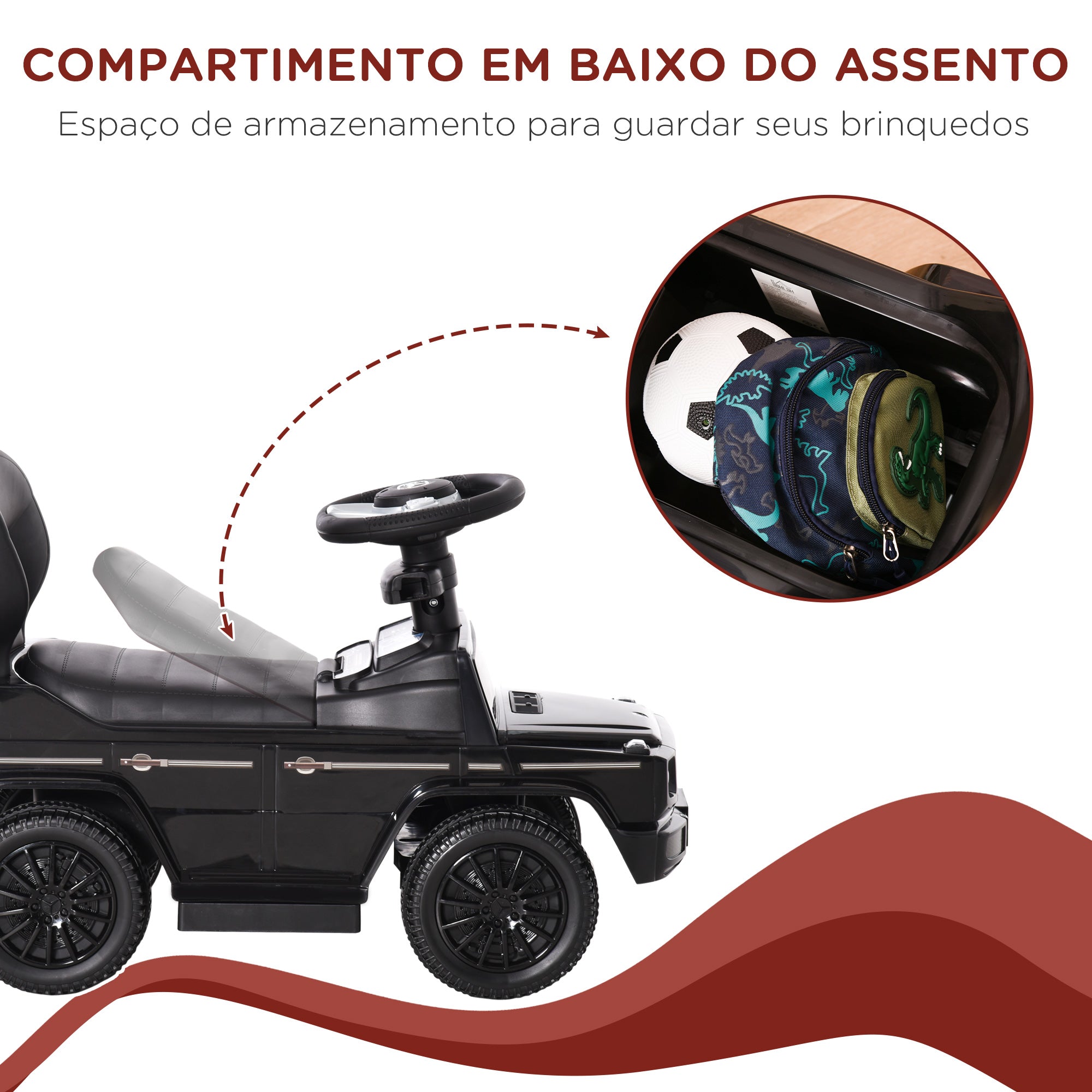 Carro Infantil Conversível em Andador Preto 85.5x40.5x95cm