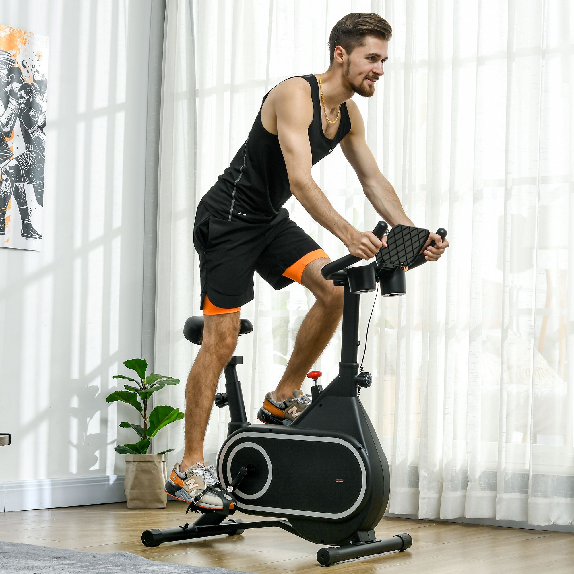 Bicicleta Estática com Ecrã LCD Ajustável 93x48,5x102-112 cm Preto