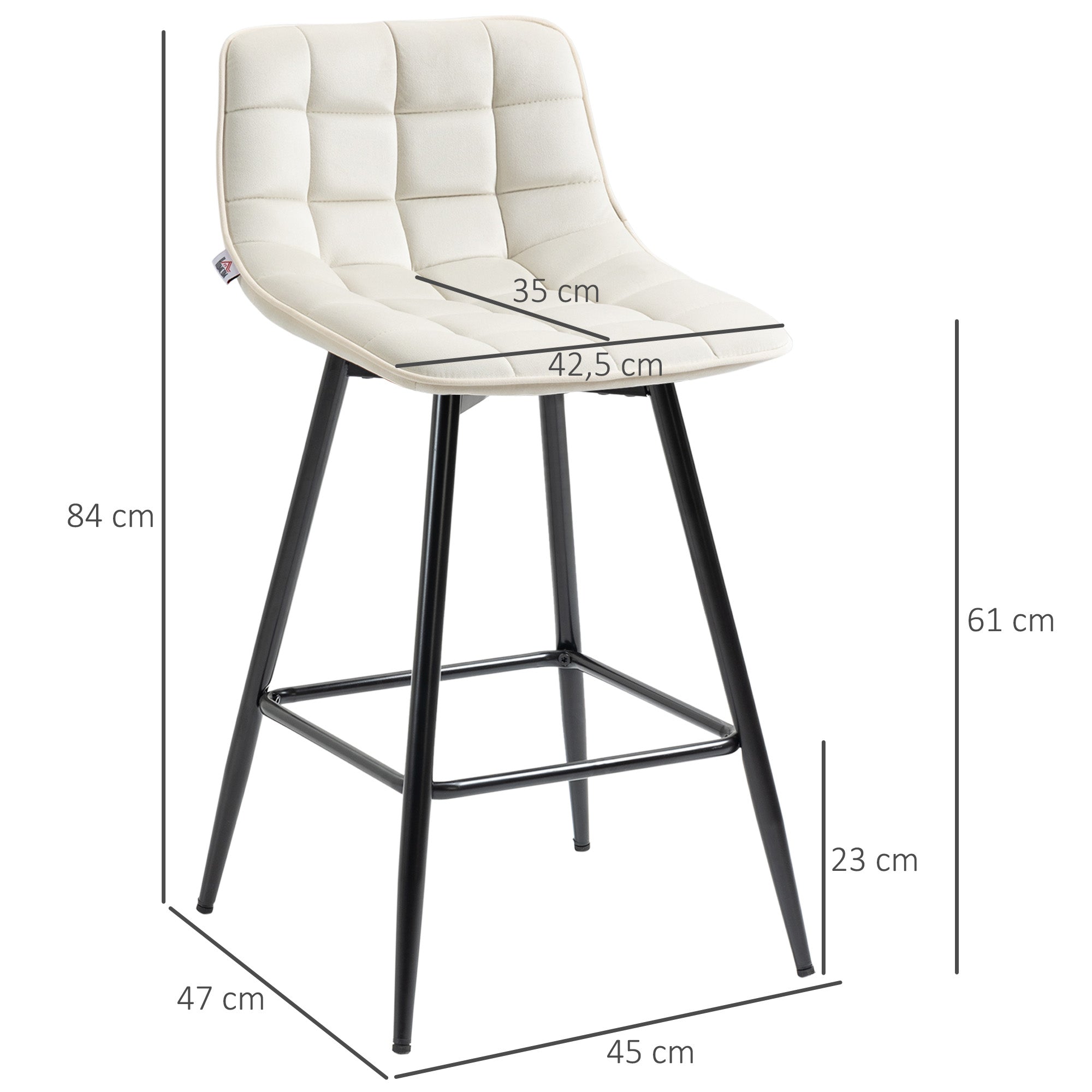 Bancos de Bar Acolchoados – 45x47x84 cm – Cor Creme Branco – Poliéster e metal