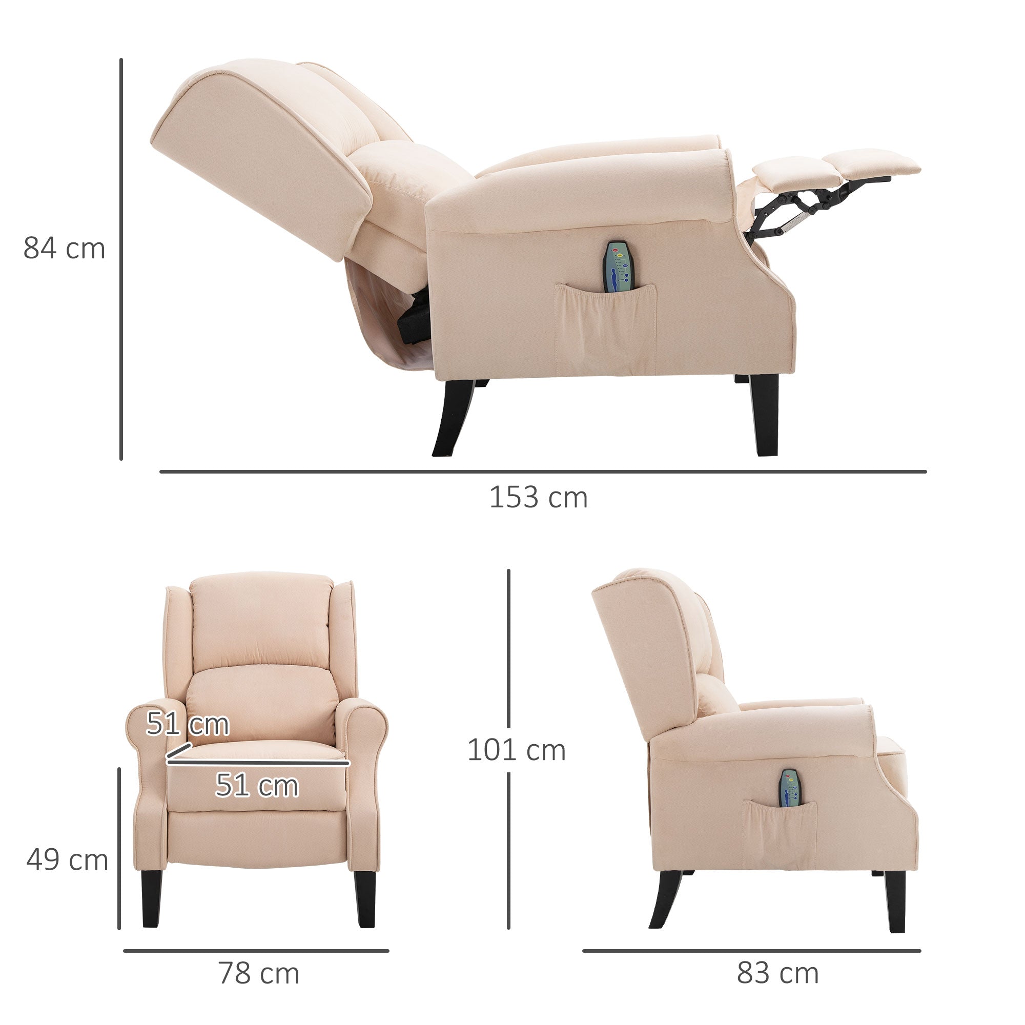 Poltrona de Massagem Reclinável Bege 78x83x101 cm