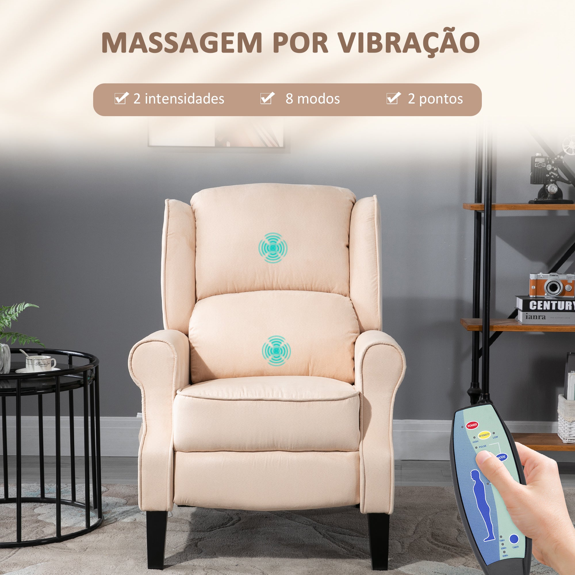 Poltrona de Massagem Reclinável Bege 78x83x101 cm