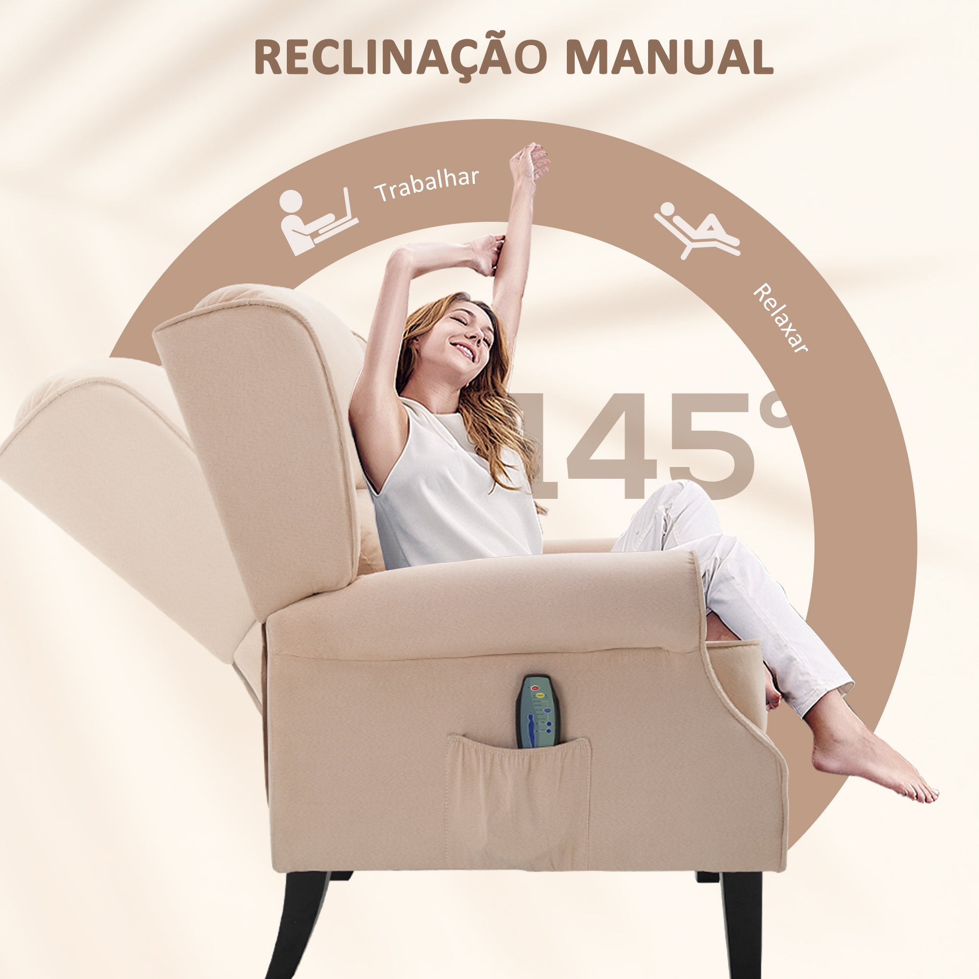 Poltrona de Massagem Reclinável Bege 78x83x101 cm