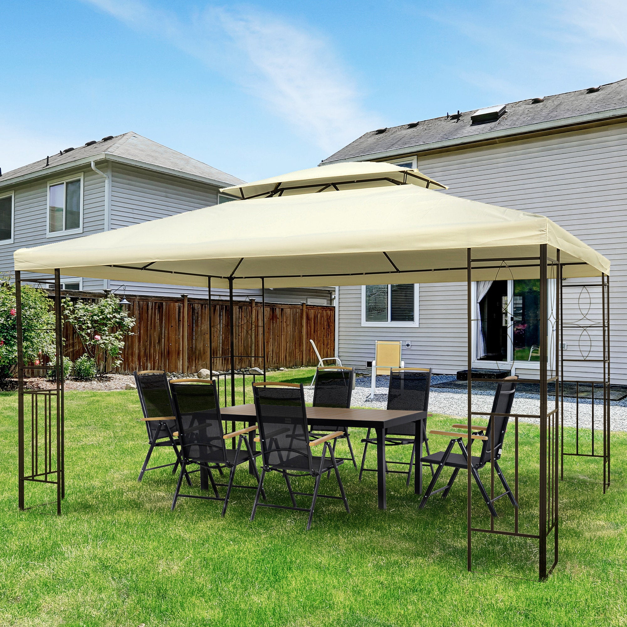 Pérgola de Jardim 295x392x270 cm em Creme Branco - Estrutura de Aço e Toldo Duplo