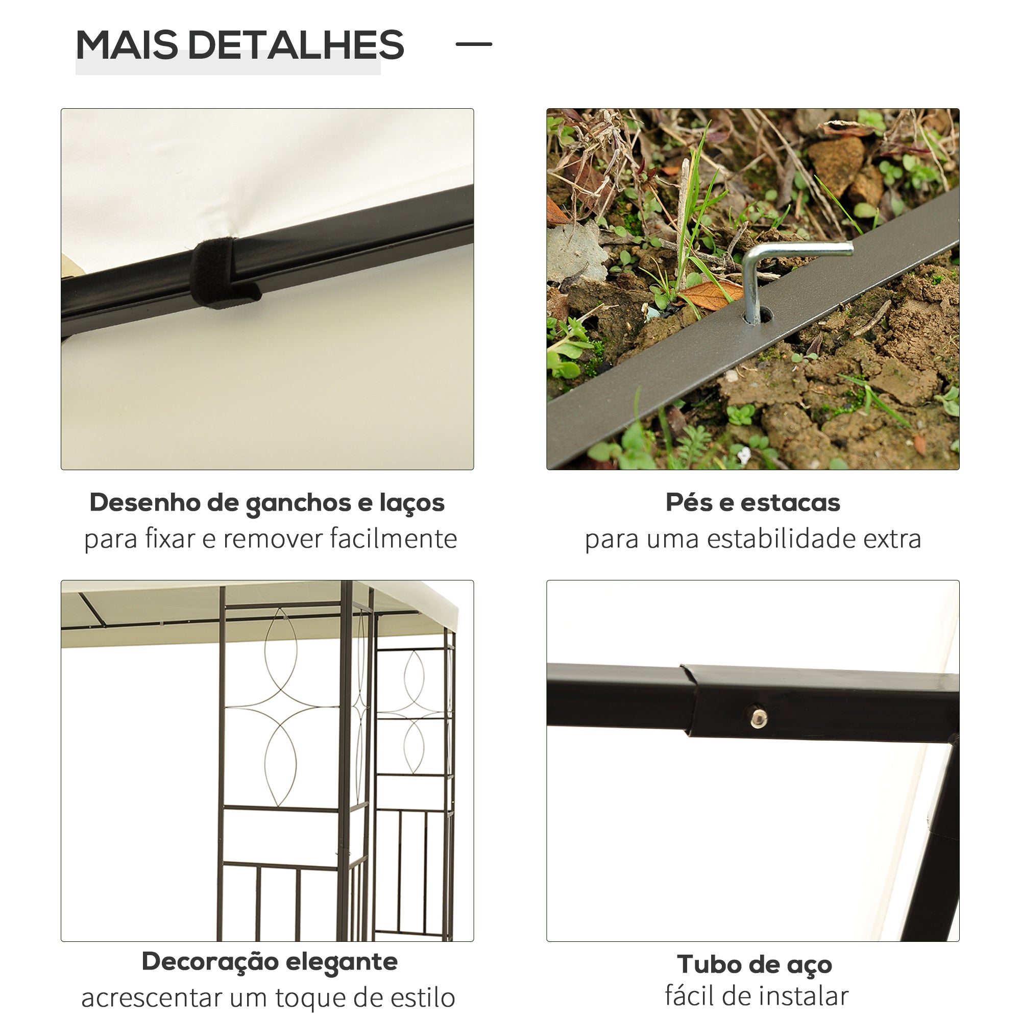Pérgola de Jardim 295x392x270 cm em Creme Branco - Estrutura de Aço e Toldo Duplo
