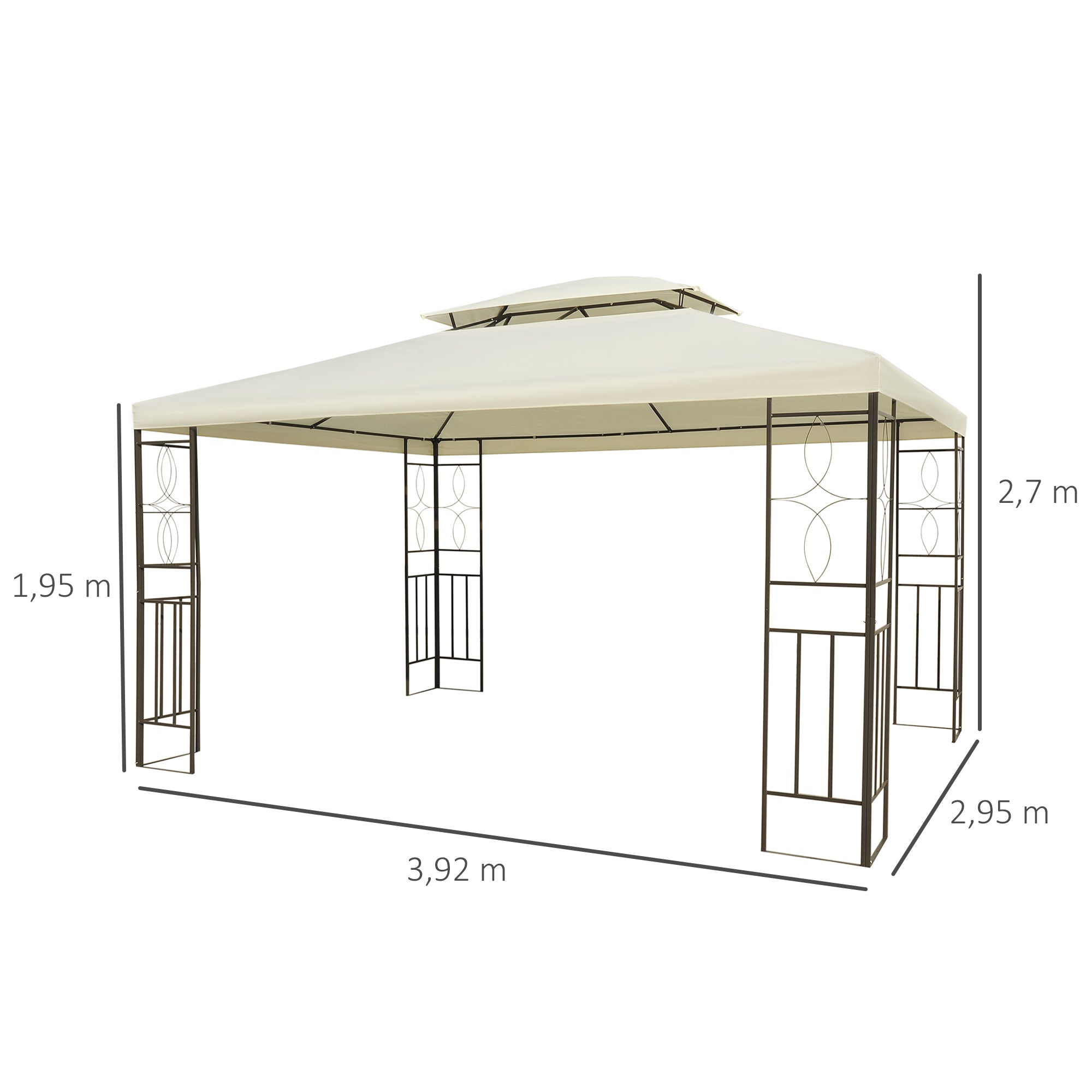 Pérgola de Jardim 295x392x270 cm em Creme Branco - Estrutura de Aço e Toldo Duplo