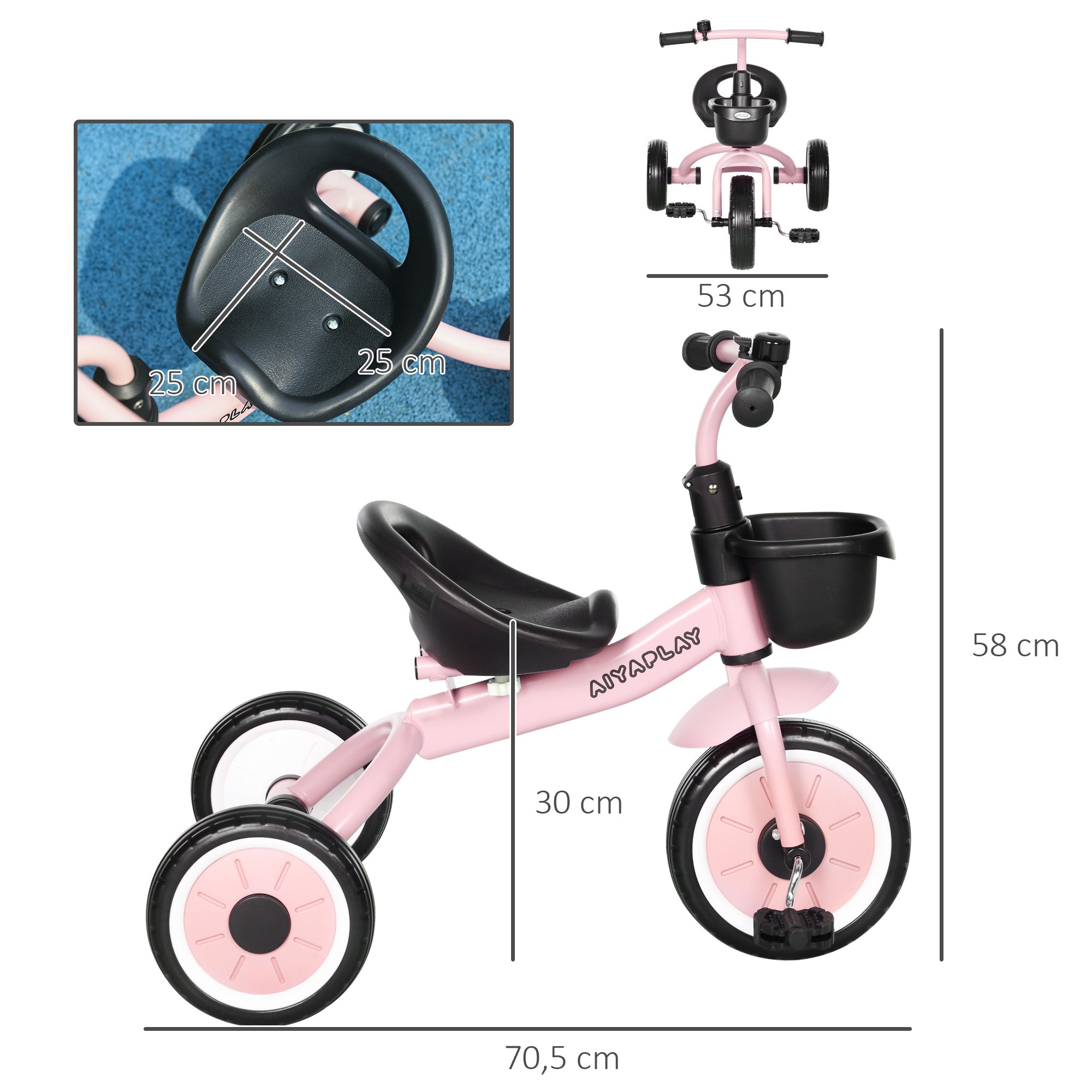 Triciclo Infantil Rosa 70,5x53x58 cm para Crianças de 2 a 5 Anos