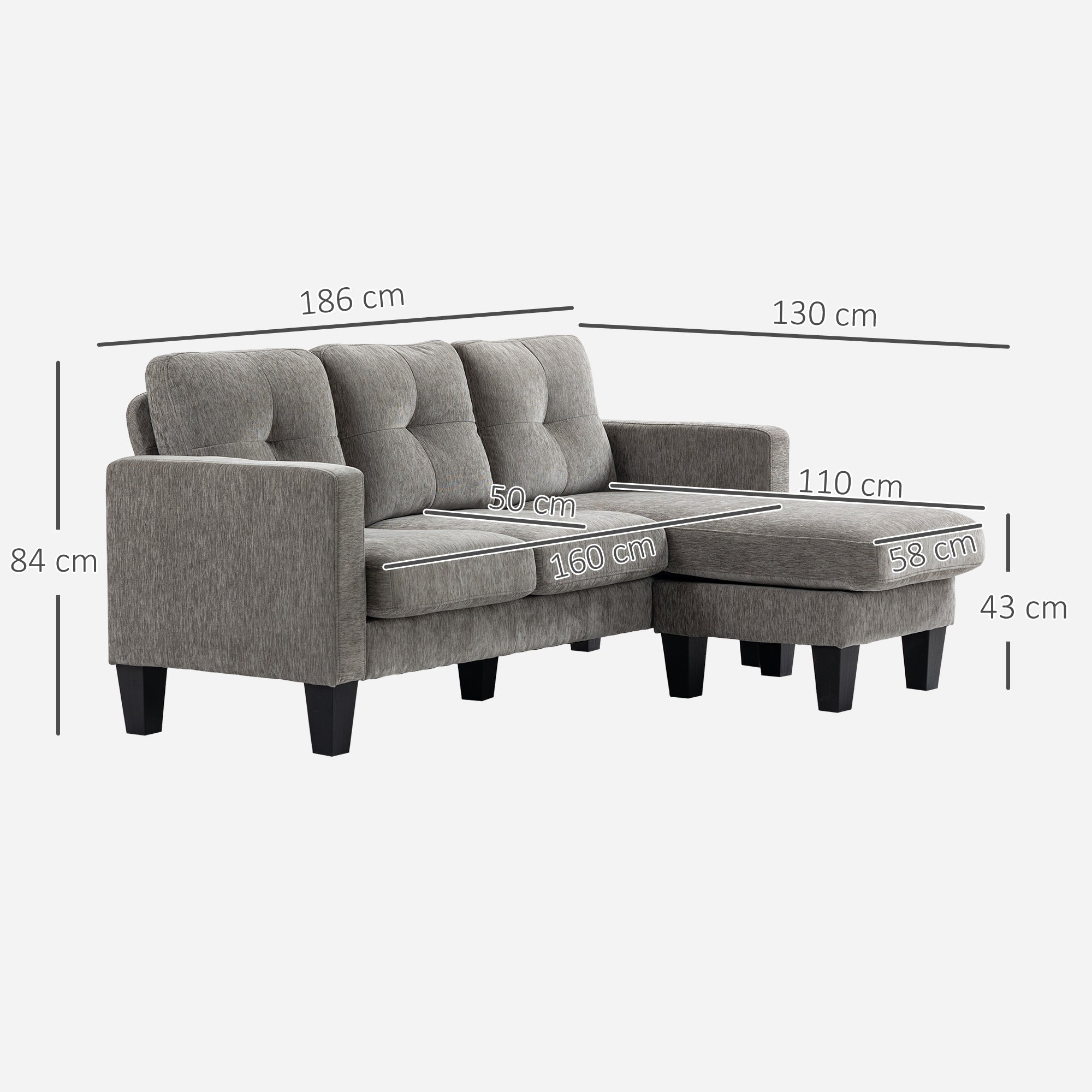 Sofá Chaise Longue Marrom Degradado 186x130x84 cm