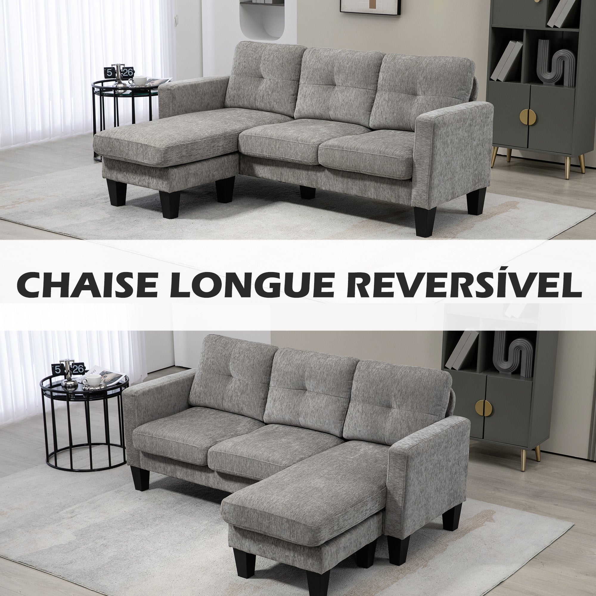 Sofá Chaise Longue Marrom Degradado 186x130x84 cm