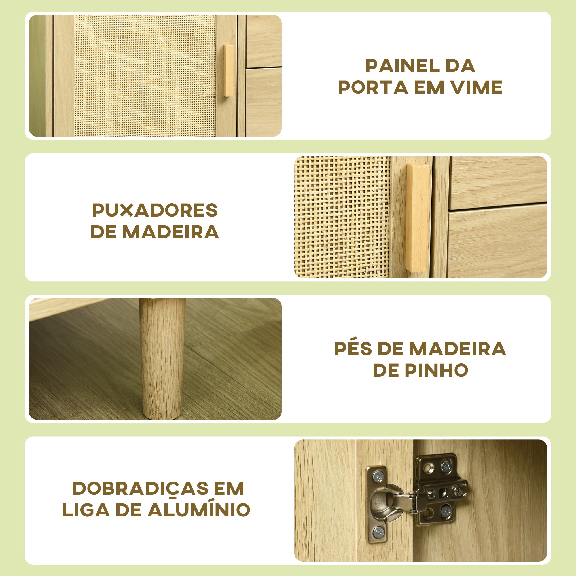 Aparador Sala de Estar Estilo Cannage Cor de Madeira Natural 80x38x80.5 cm
