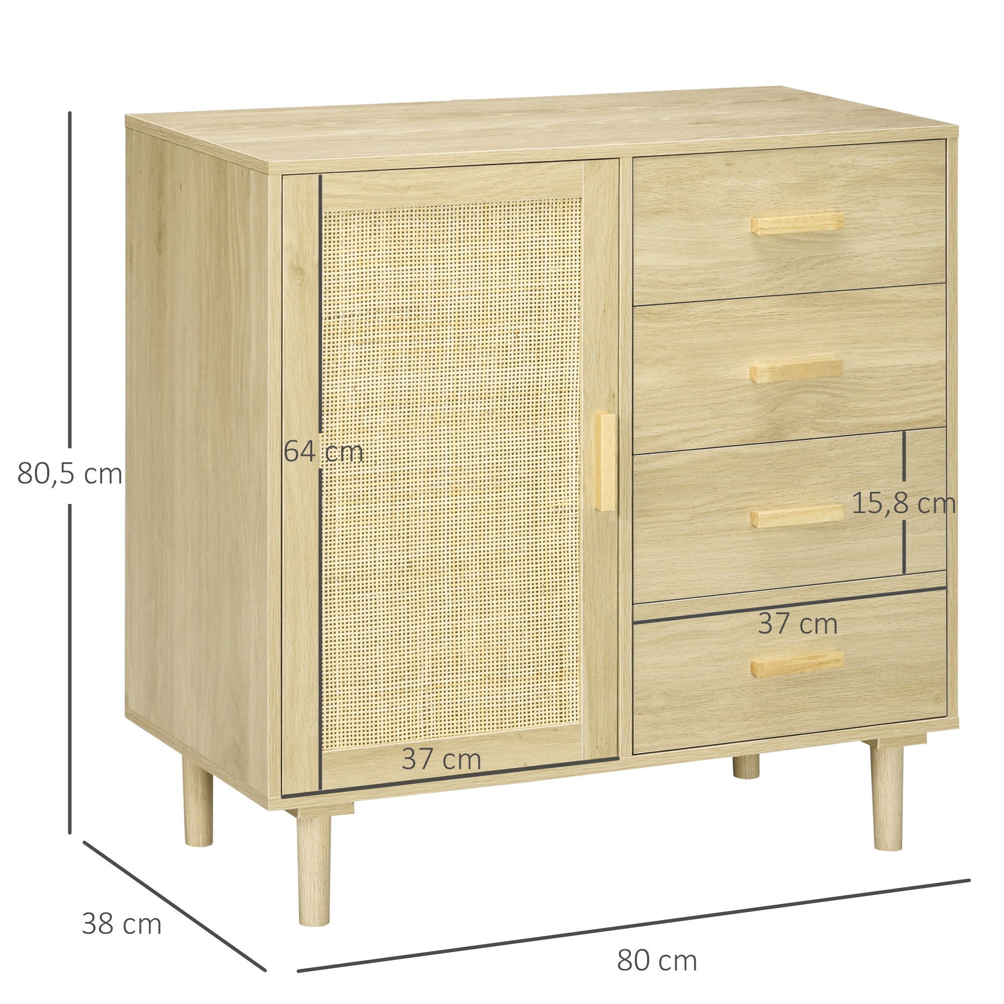 Aparador Sala de Estar Estilo Cannage Cor de Madeira Natural 80x38x80.5 cm