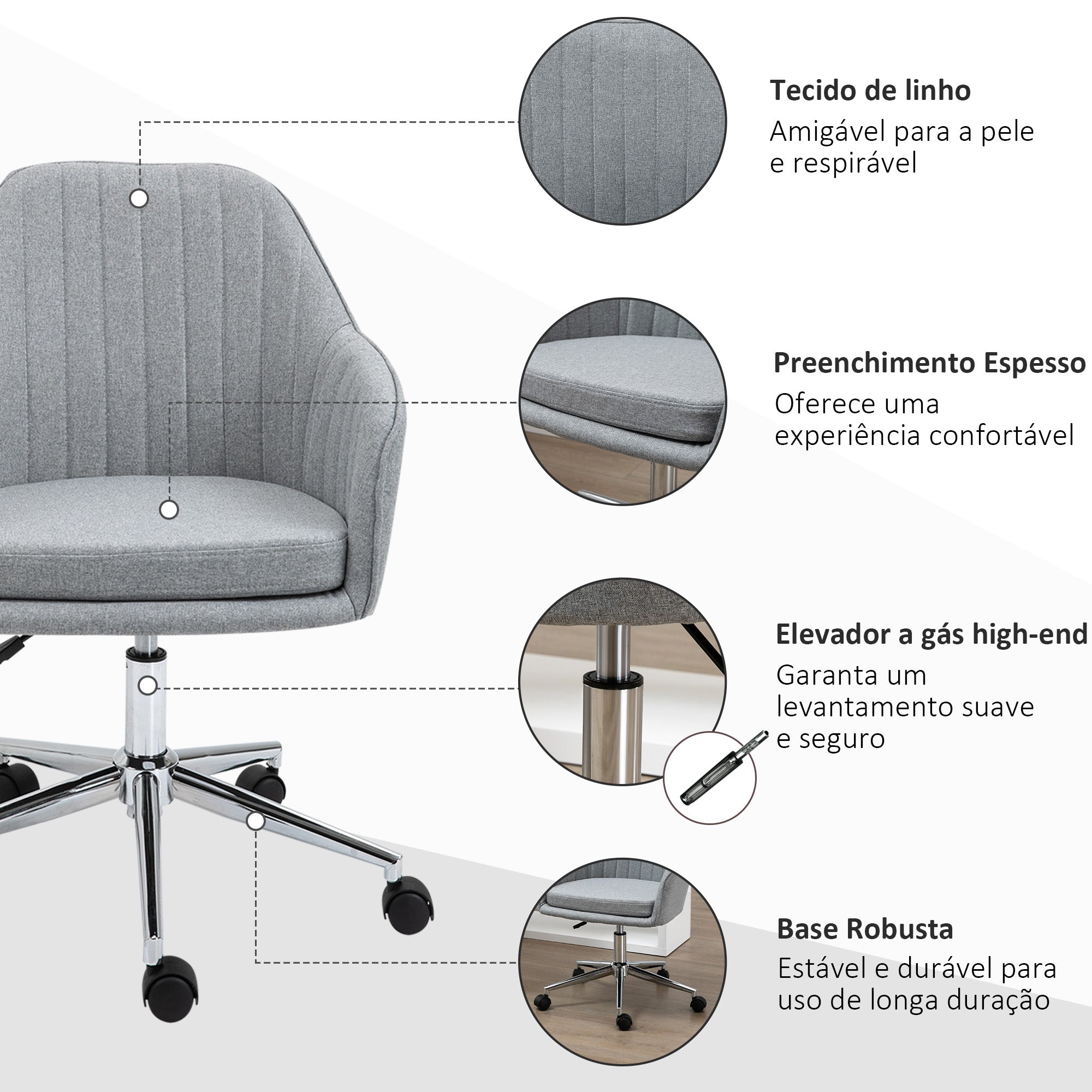 Cadeira de Escritório Ergonômica Cinza Claro 61x59x86-96 cm